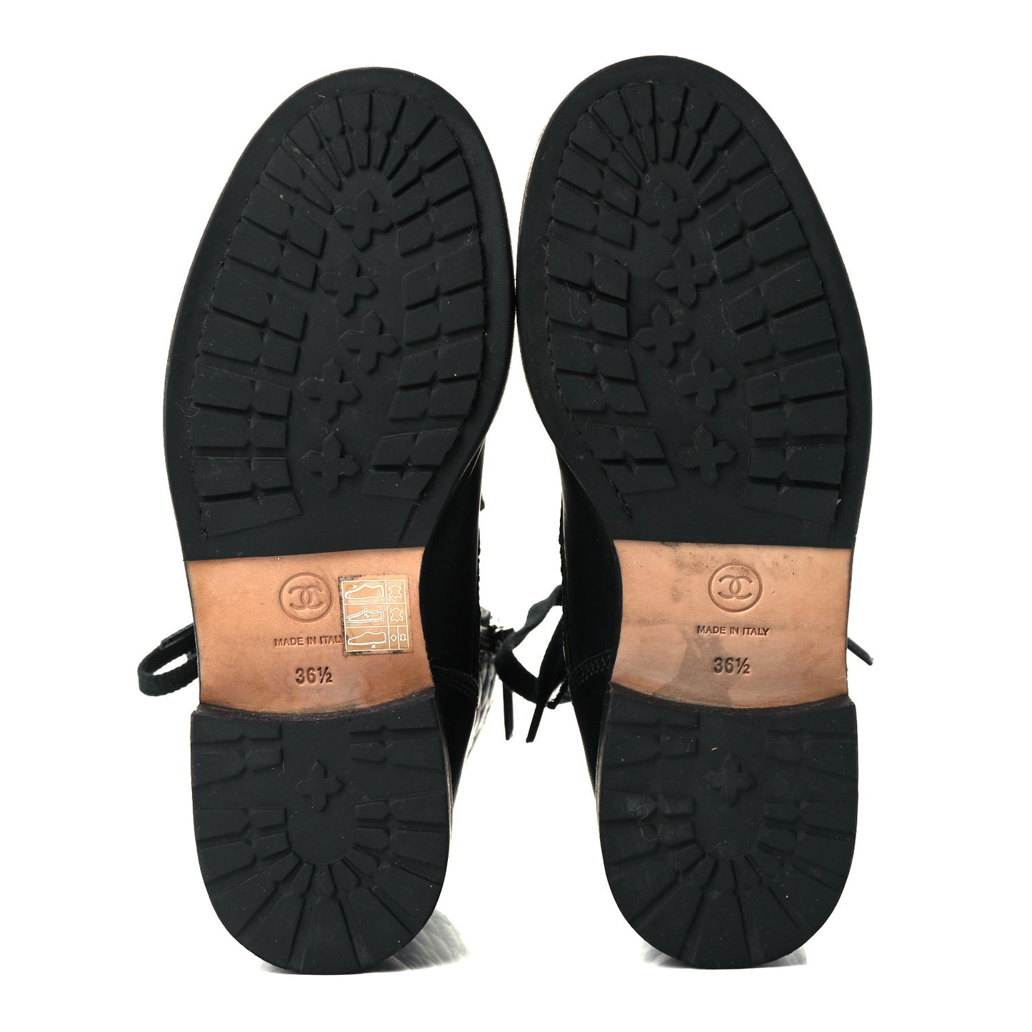 Calfskin Quilted Lace Up Combat Boots 36.5 Black