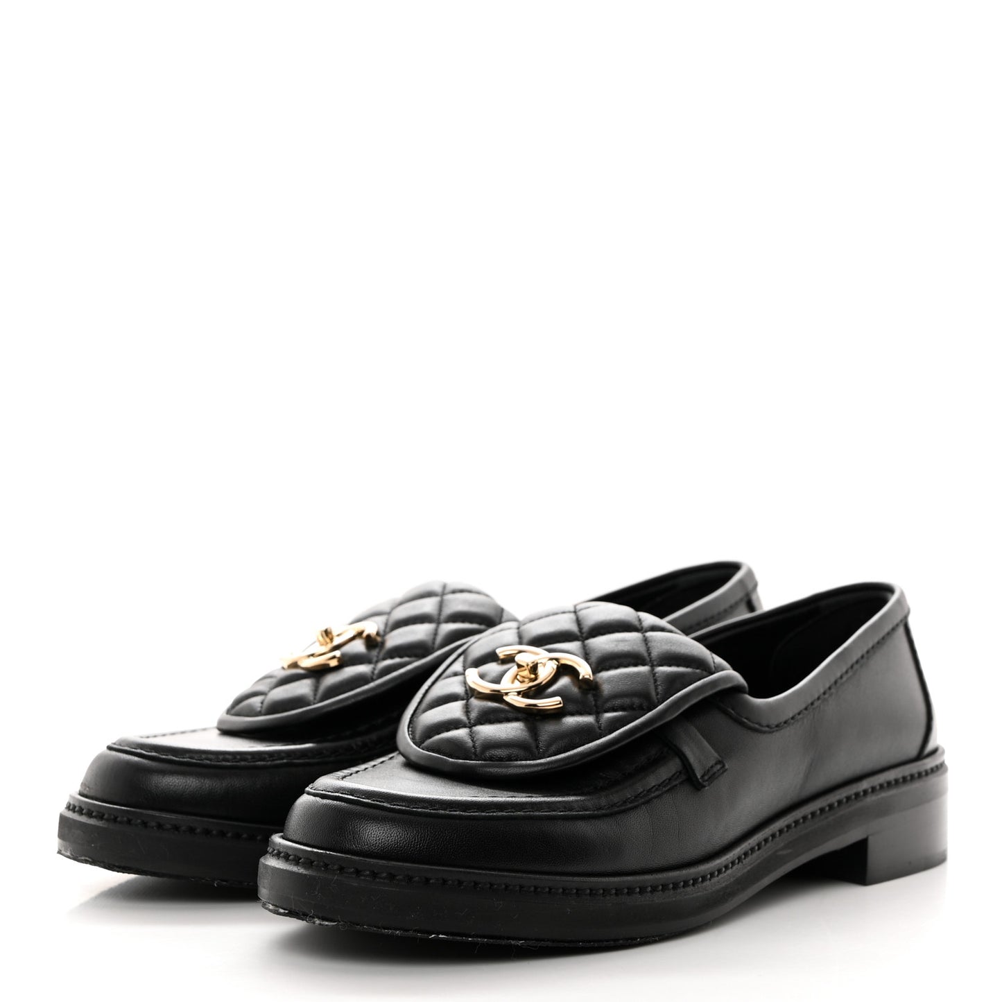 Lambskin Quilted CC Turnlock Loafers 37.5 Black