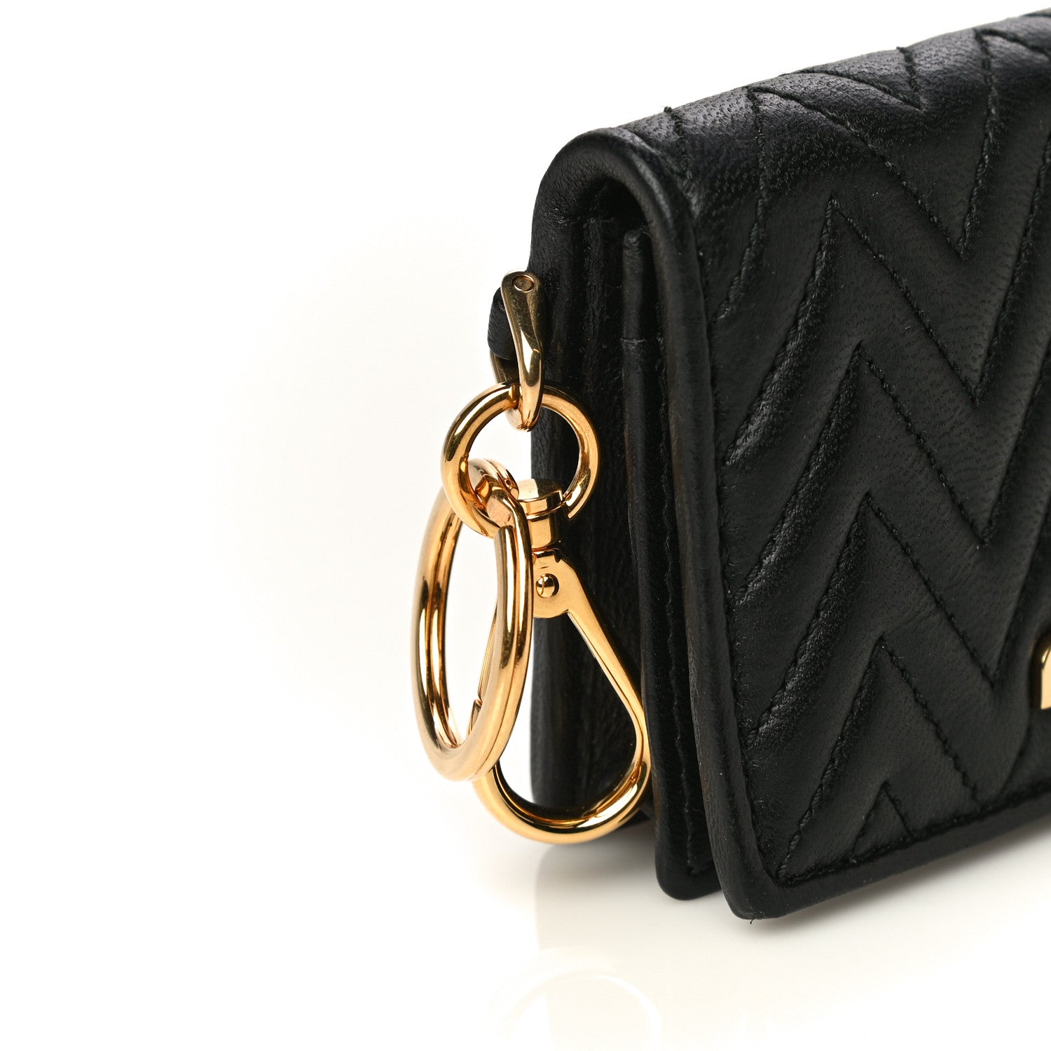 Miu Miu Nappa Impunture Flap Card Holder Key Ring Black 10 of 16