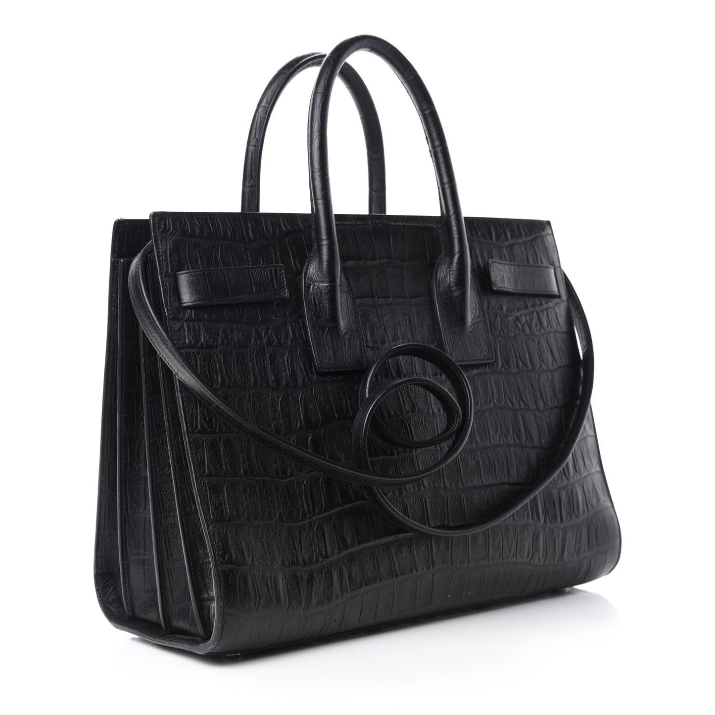 Calfskin Crocodile Embossed Small Sac De Jour Black