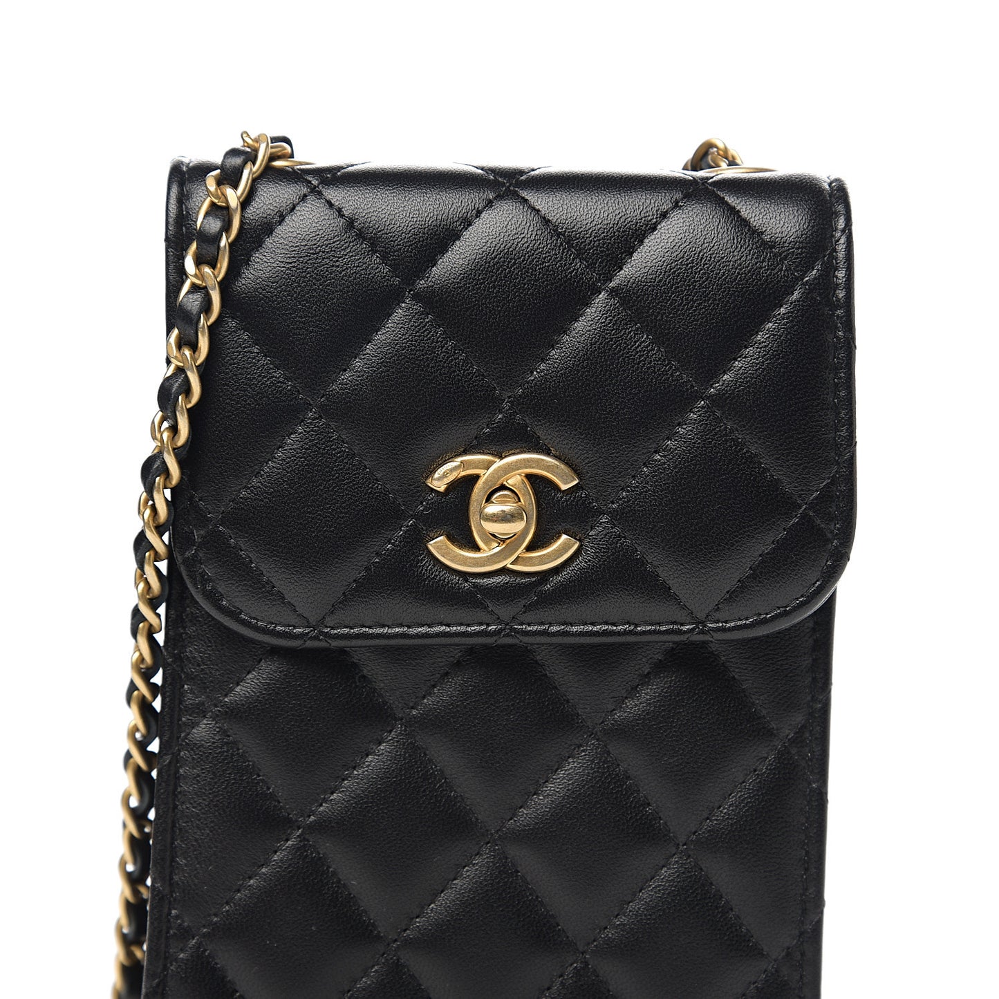 Lambskin Quilted Vertical Pearl Crush Flap With Chain Black