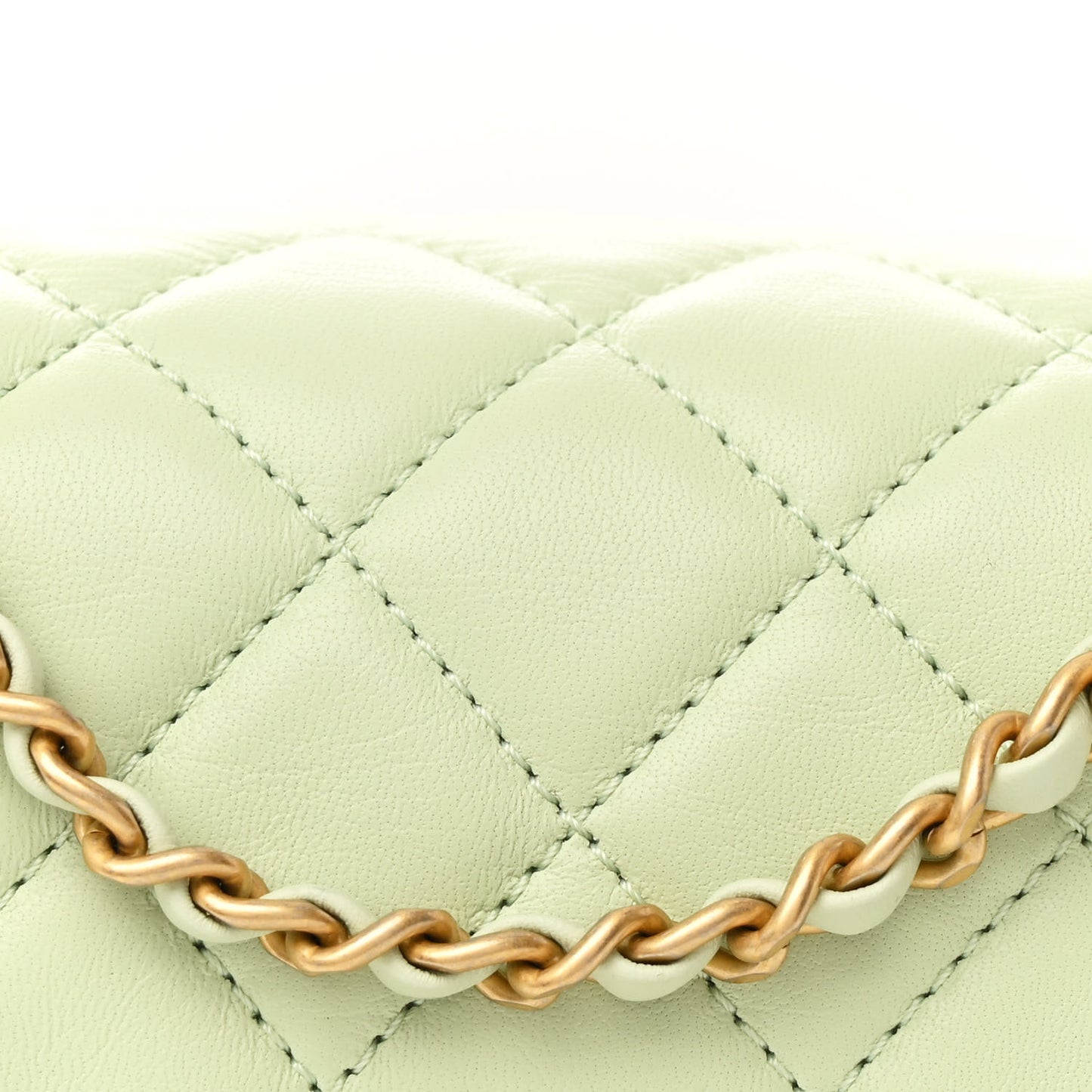 Lambskin Quilted Mini Pearl Crush Flap Light Green