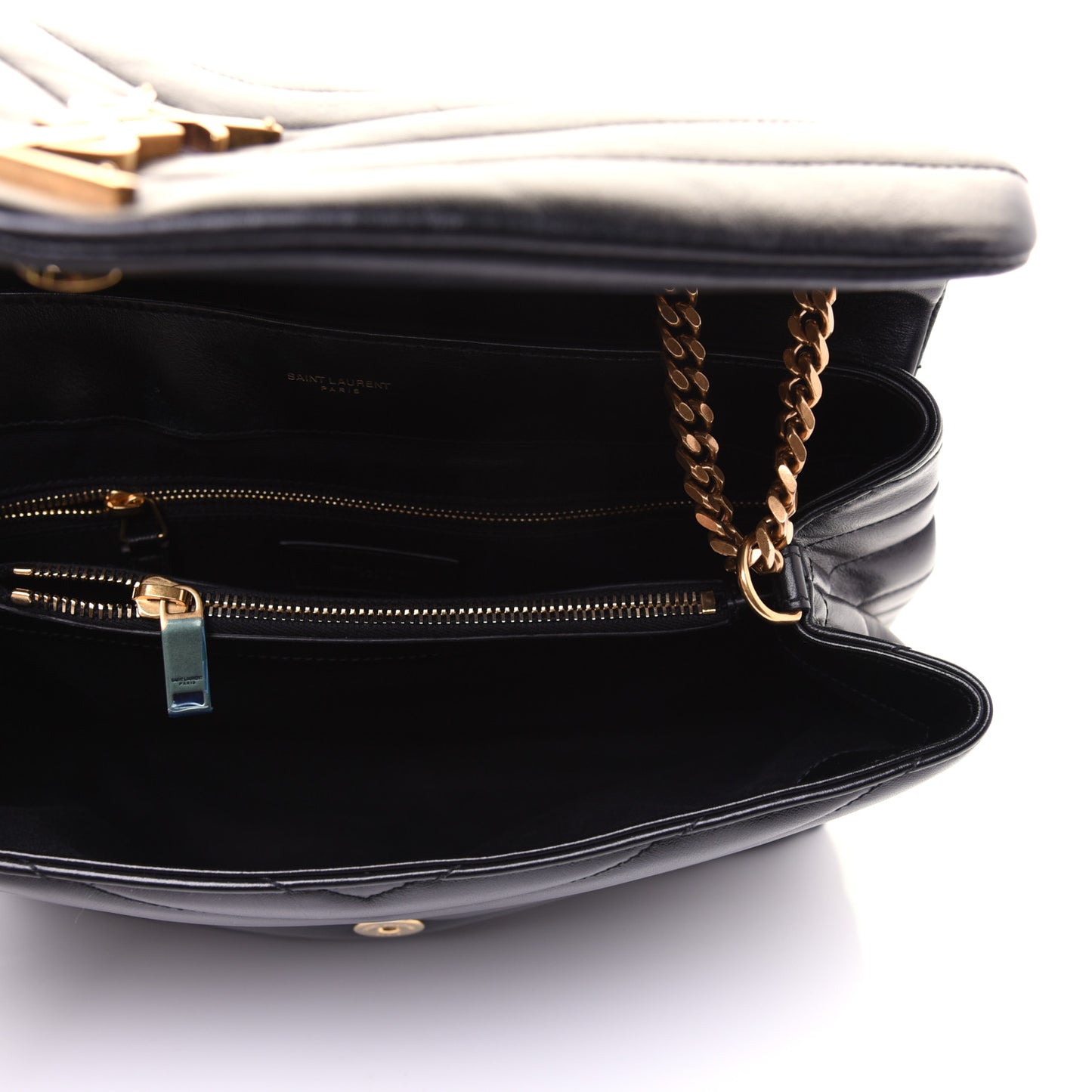 Calfskin Y Quilted Monogram Medium Loulou Chain Satchel Black