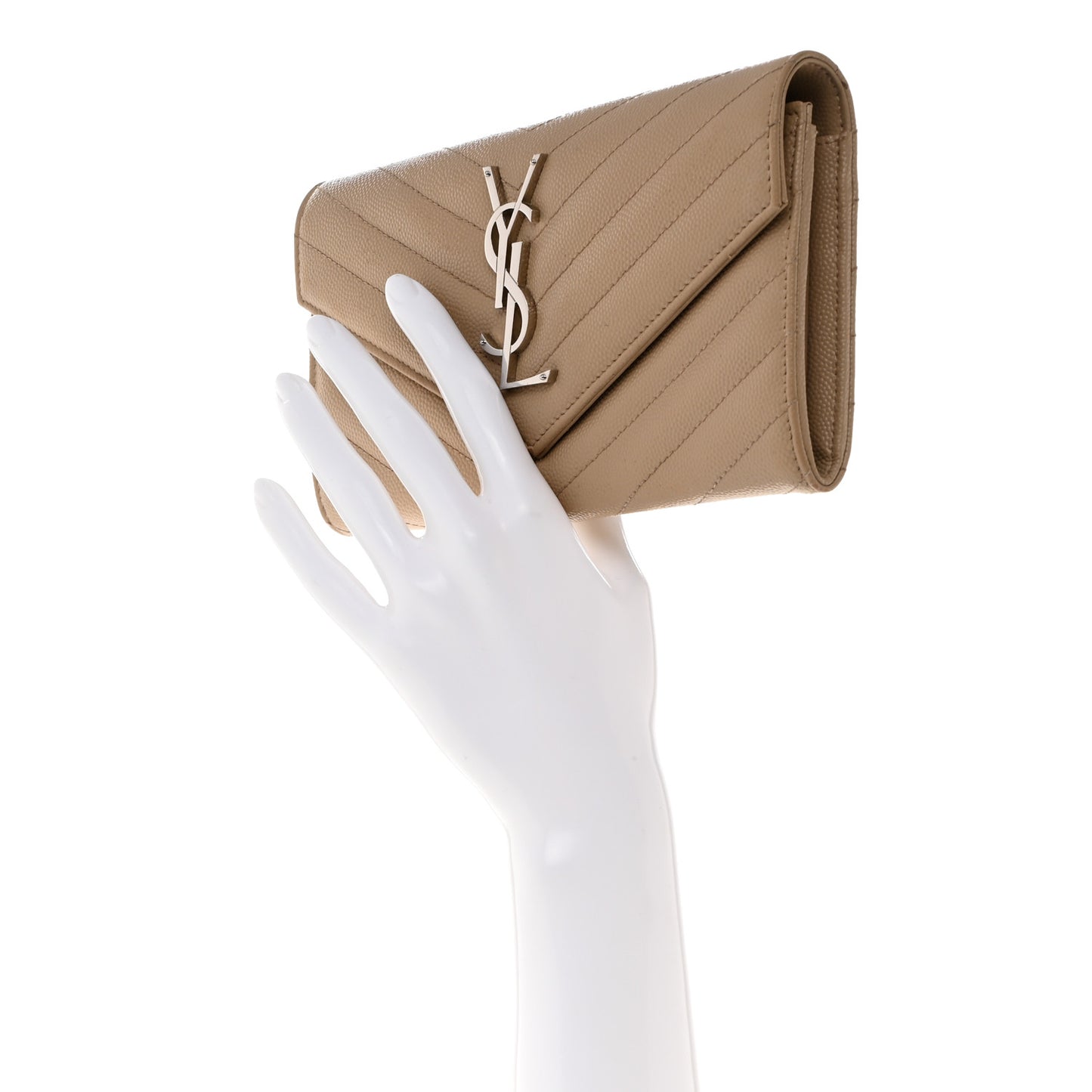Grain De Poudre Matelasse Chevron Monogram Flap Wallet Dark Beige