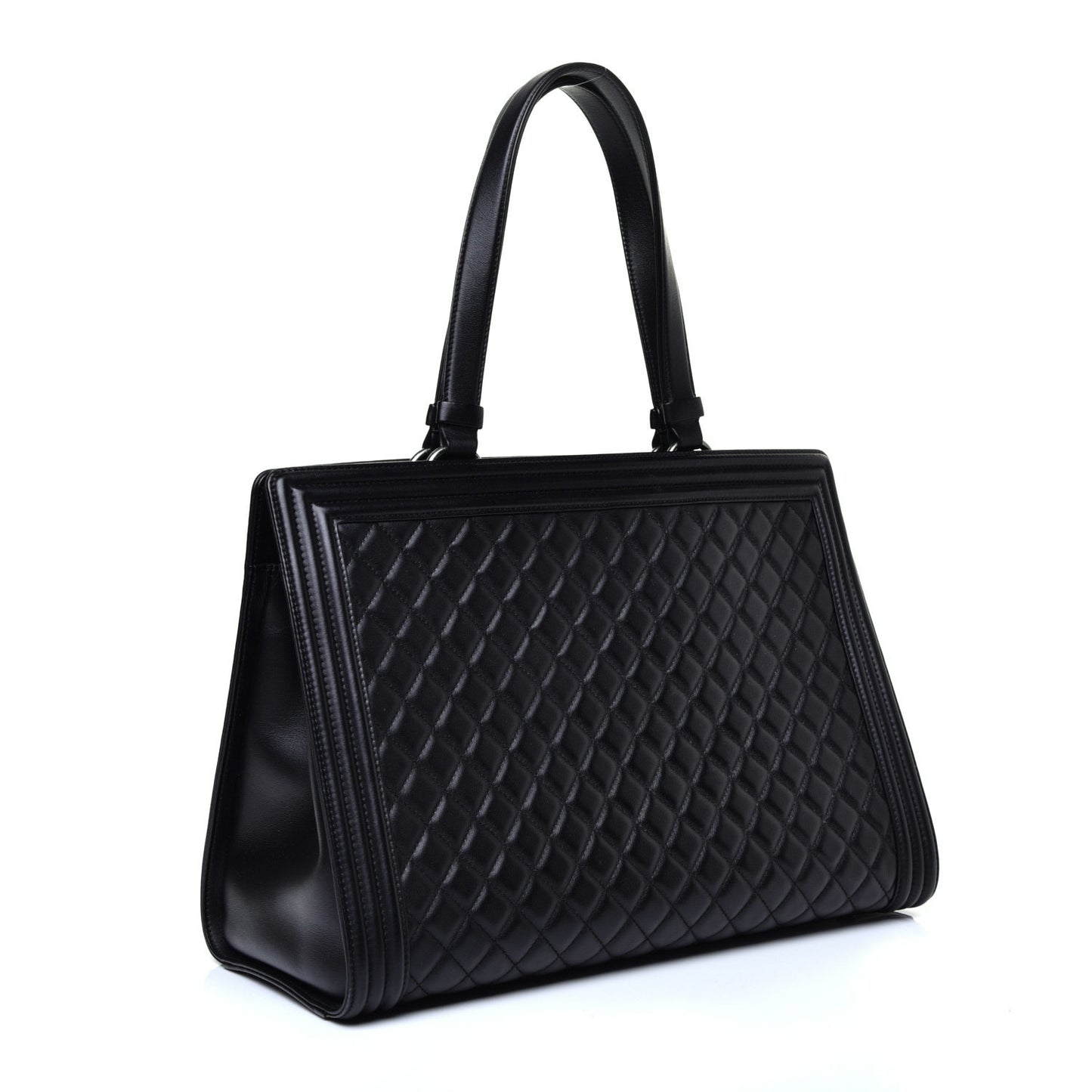 Calfskin Quilted Boy Shopping Tote Black