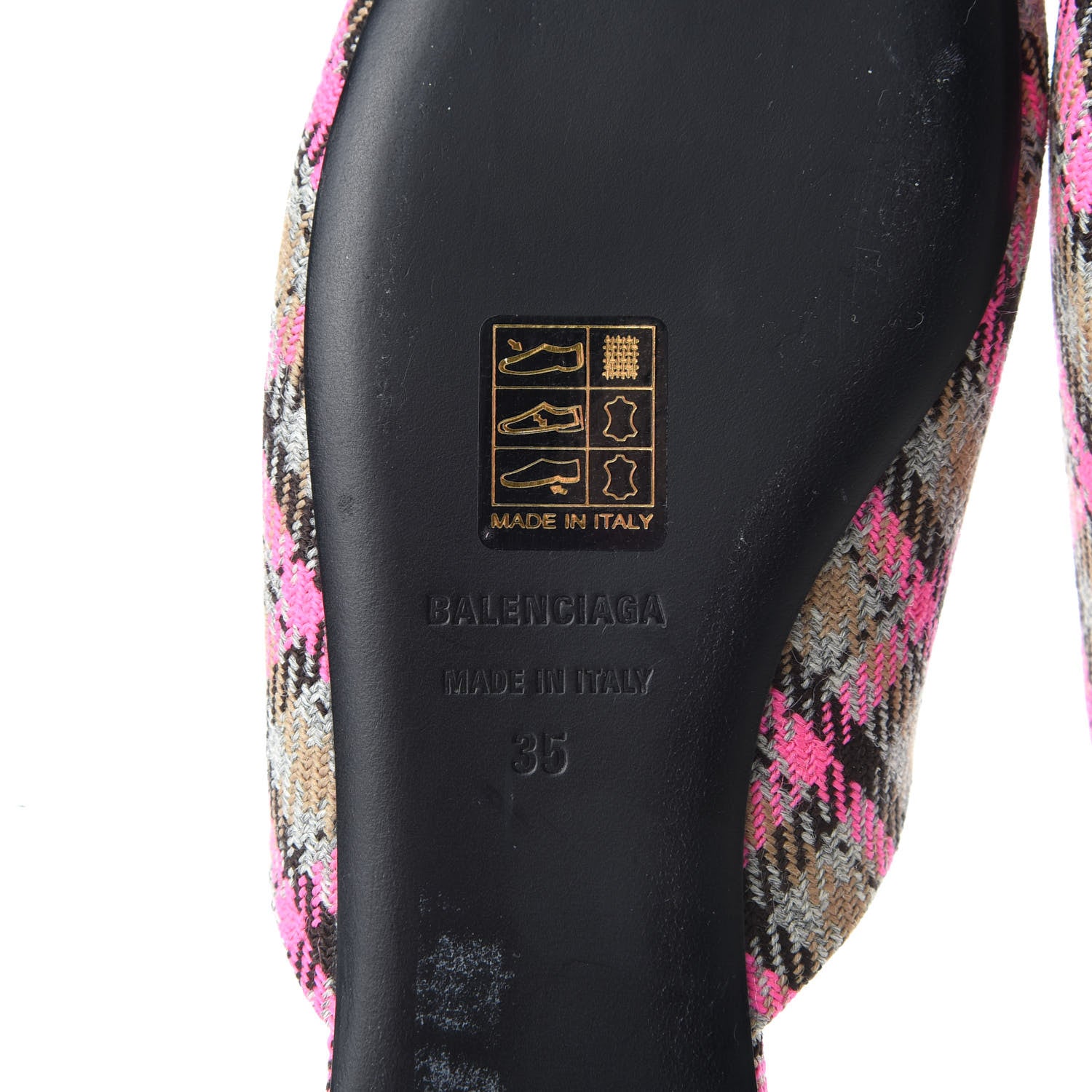Balenciaga Wool Check Pointed Toe Flat Mules 35 Grey Pink 7 of 10
