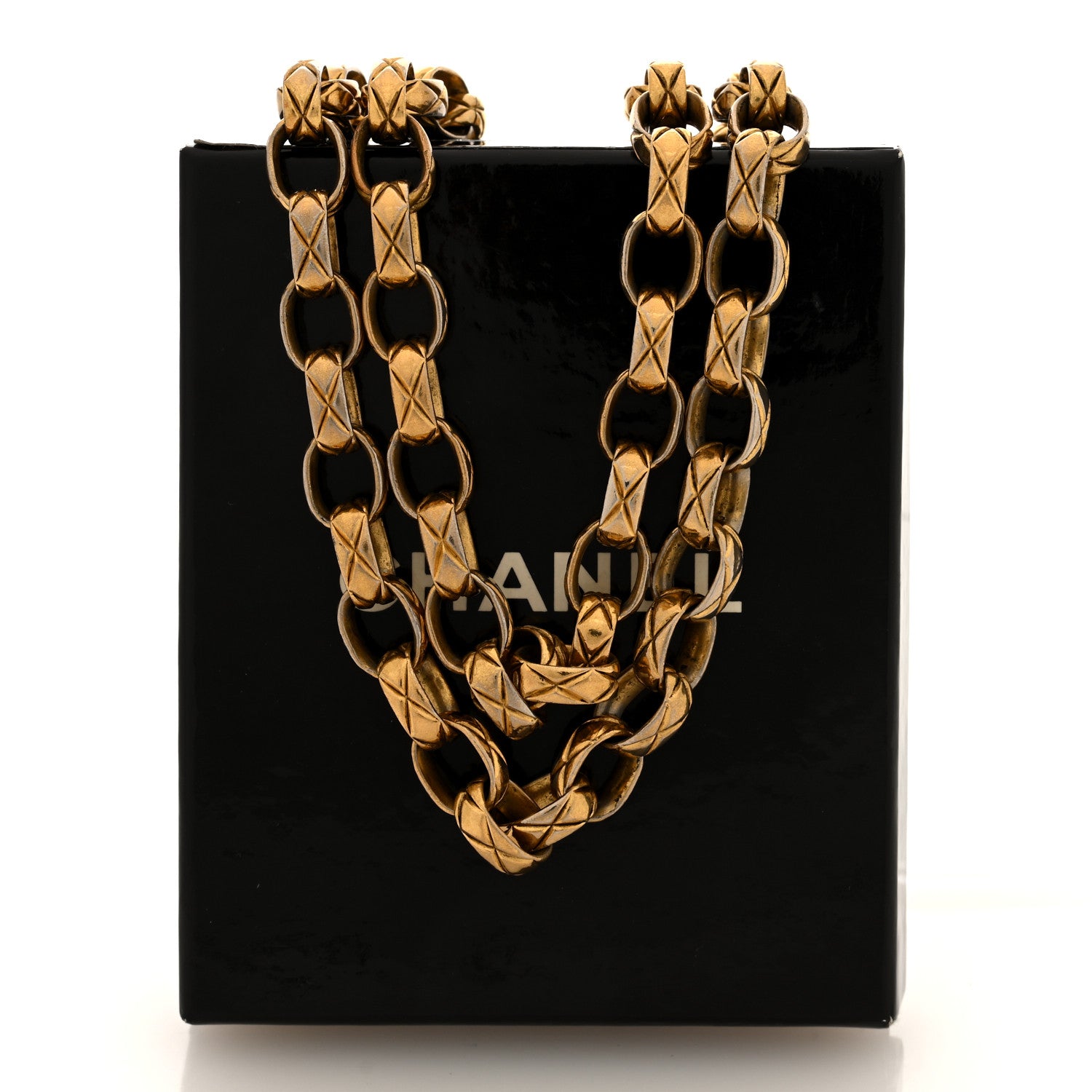 Chanel Metal Quilted Link Necklace Gold 5 of 5