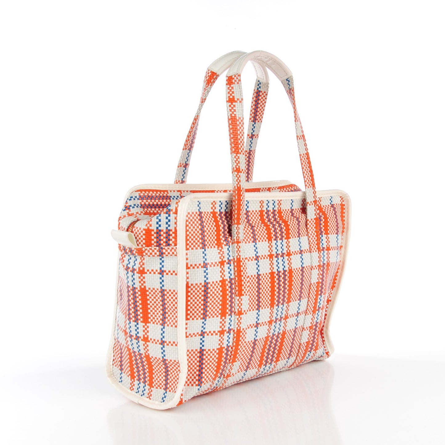 Woven Leather Plaid Laundry Tote Orange