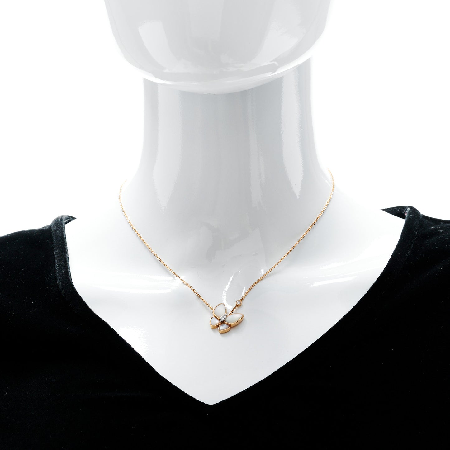 18K Rose Gold Diamond Mother of Pearl Two Butterfly Pendant Necklace