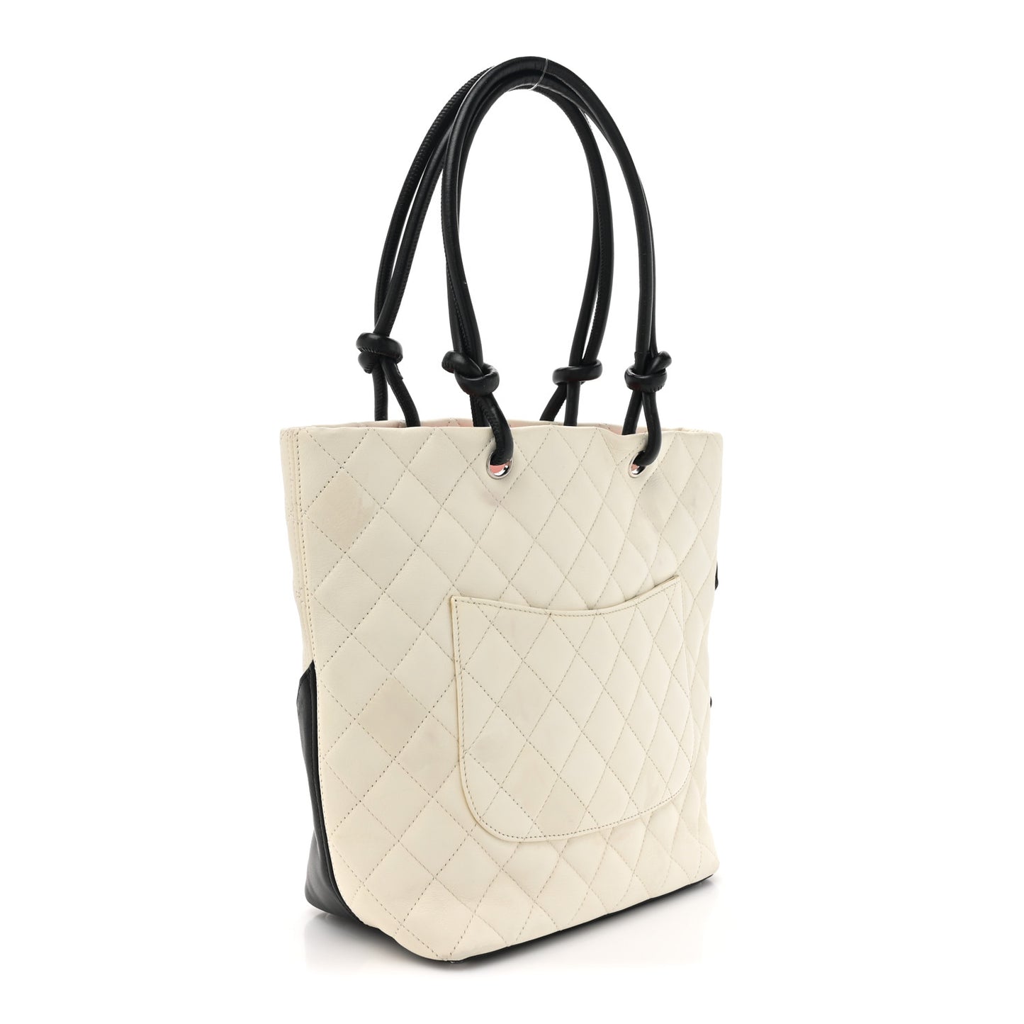 Calfskin Quilted Medium Cambon Tote White Black