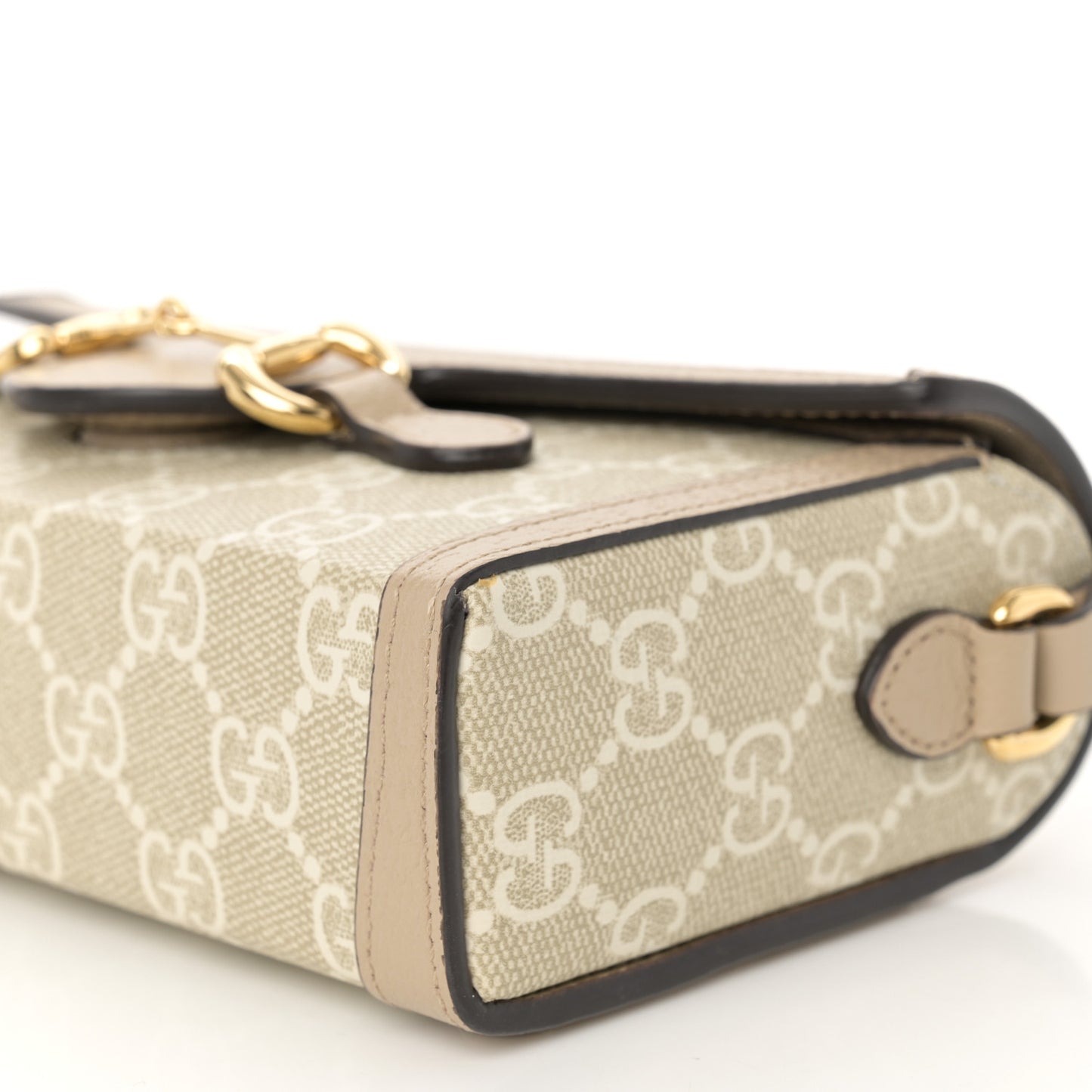 GG Supreme Monogram Textured Dollar Calfskin Mini Horsebit 1955 Shoulder Bag Beige Mystic White Oatmeal