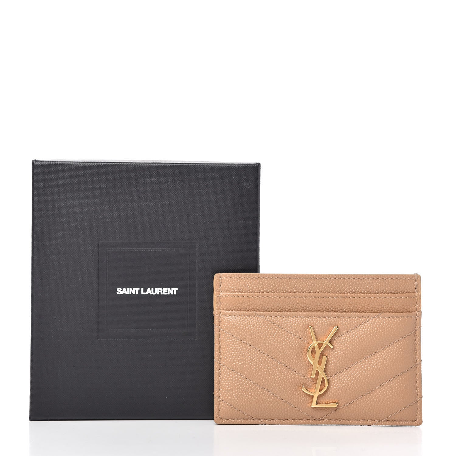 Saint Laurent Grain De Poudre Matelasse Chevron Monogram Credit Card Case Cork 8 of 8