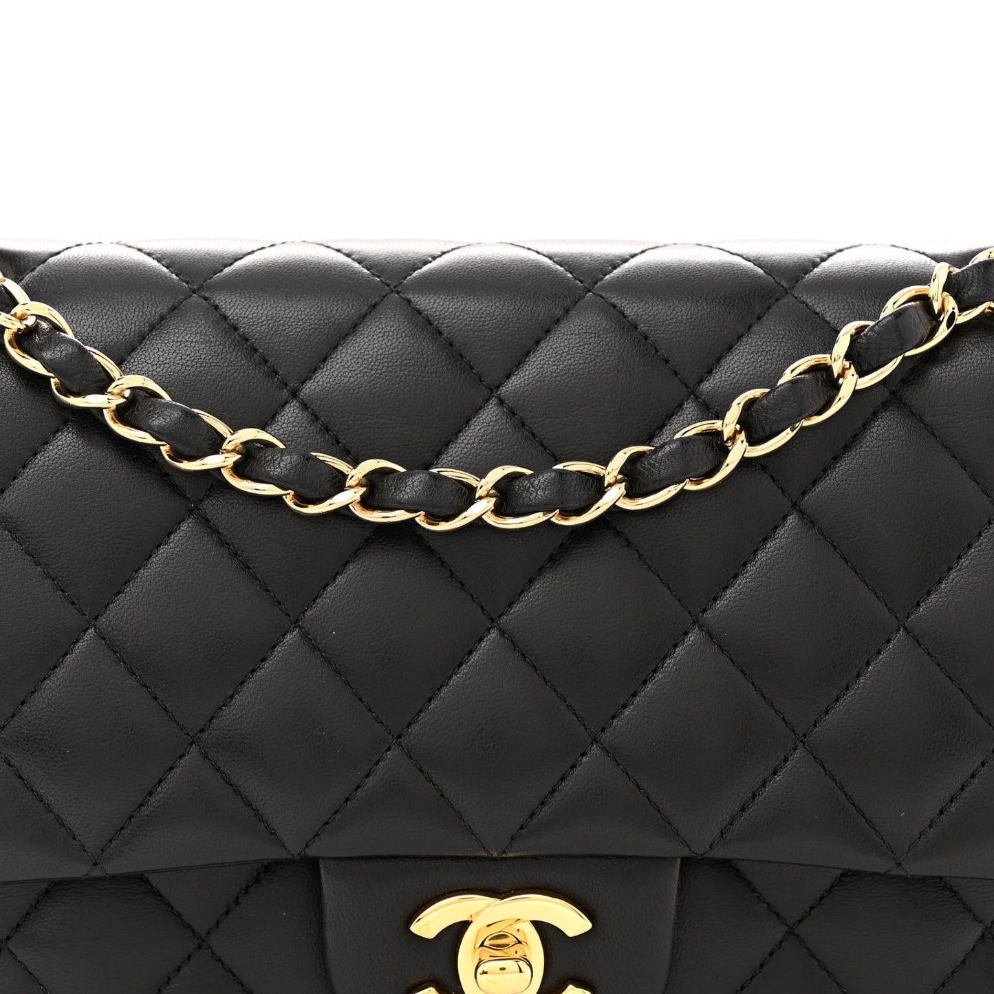 Lambskin Quilted Medium Double Flap Black
