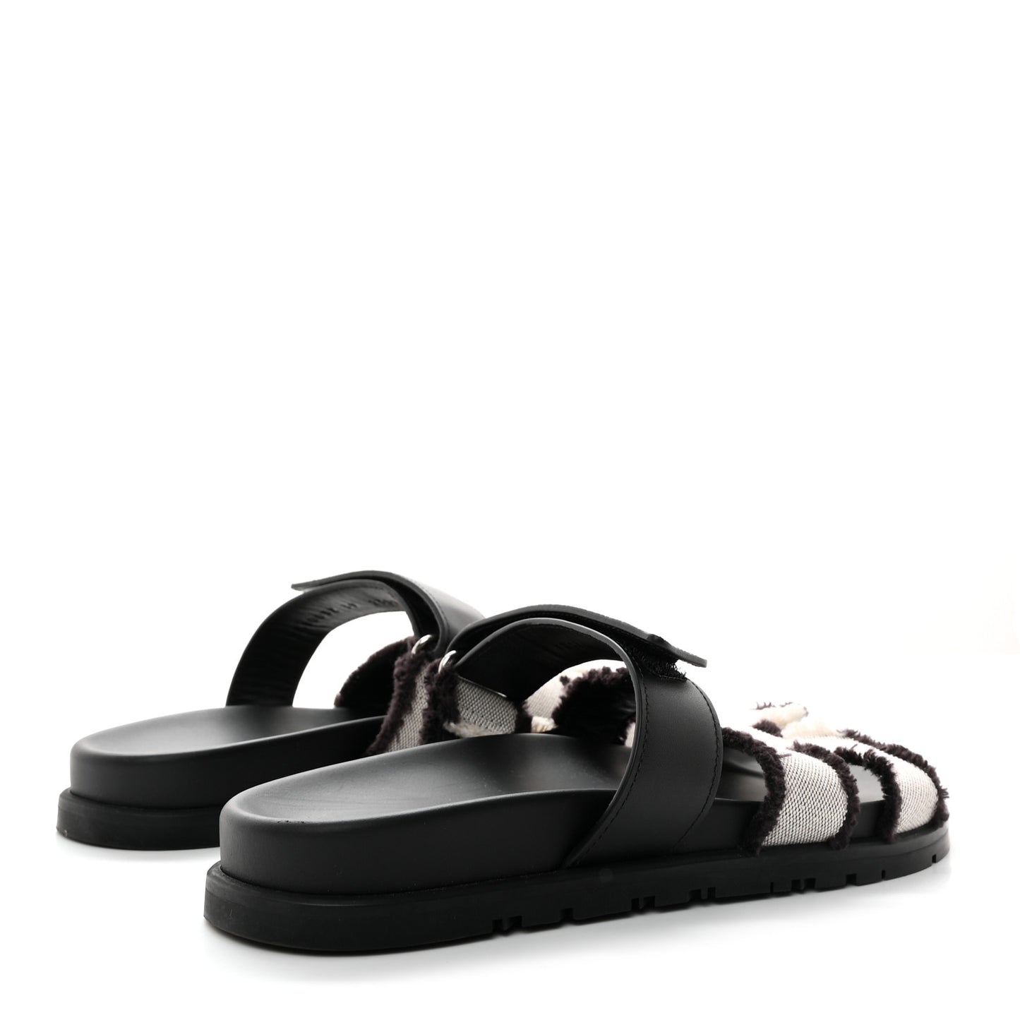 Techno Fringed H Canvas Caflskin Womens Chypre Sandals 39 Prunoir Black