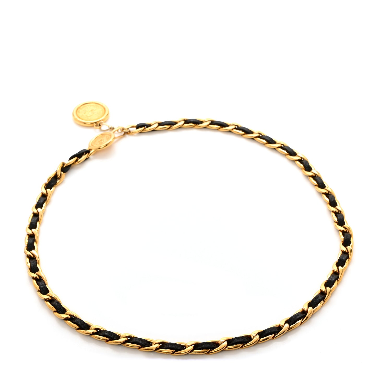 Lambskin Chain CC Medallion Belt Black Gold