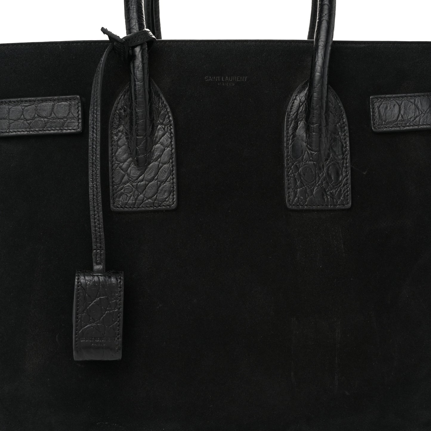 Suede Crocodile Embossed Small Sac De Jour Black