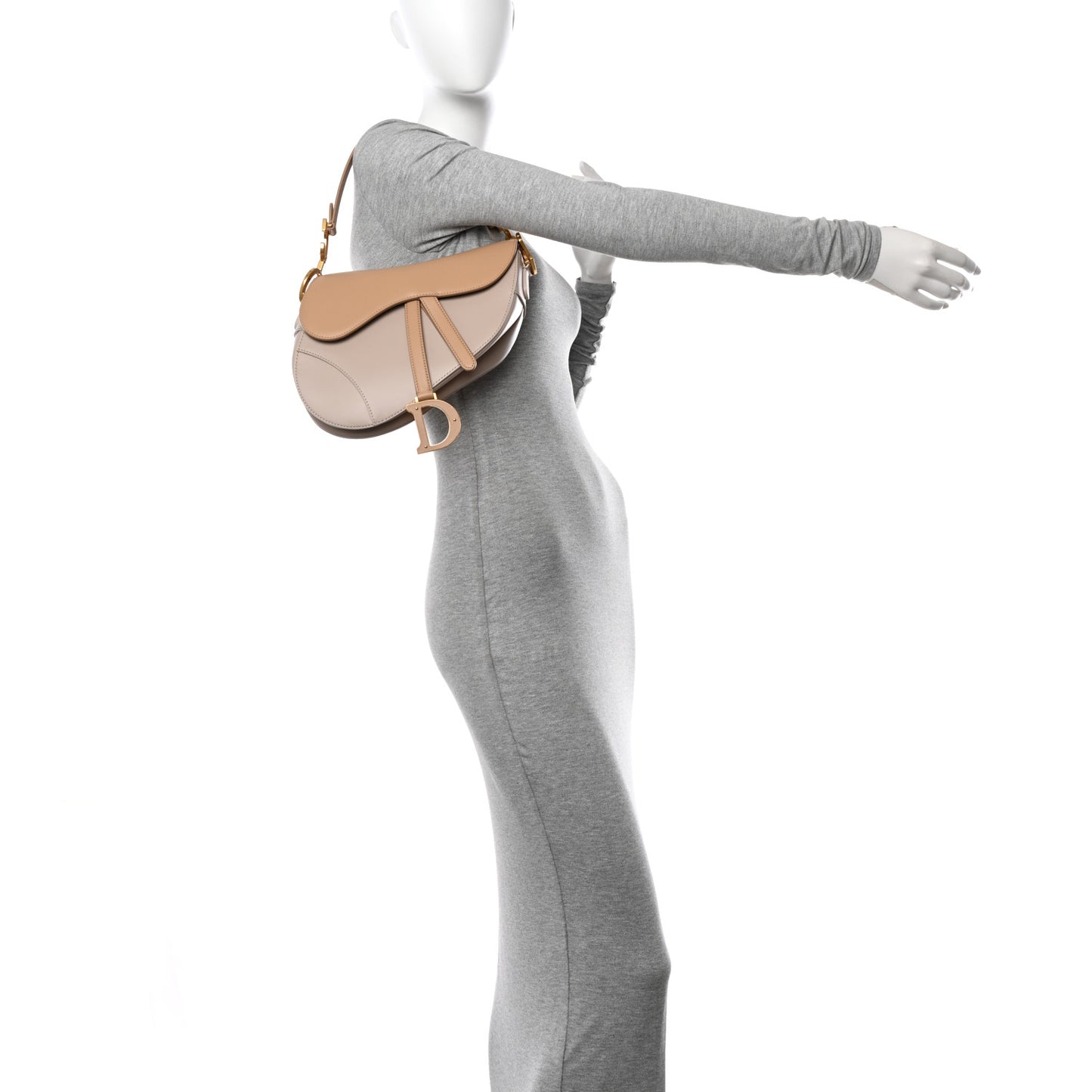 Supple Calfskin Two Tone Saddle Bag With Strap Biscuit Trench Beige