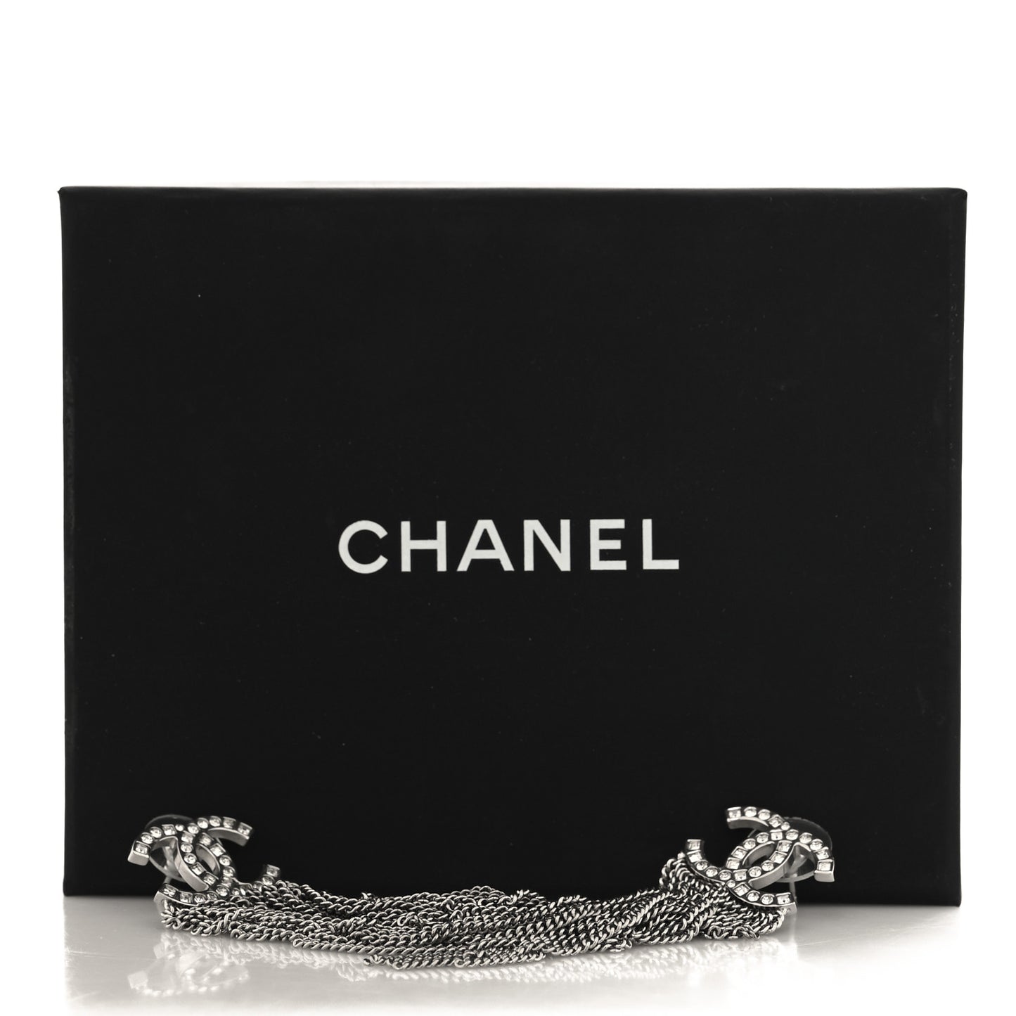 Baguette Crystal CC Chain Drop Earrings Silver