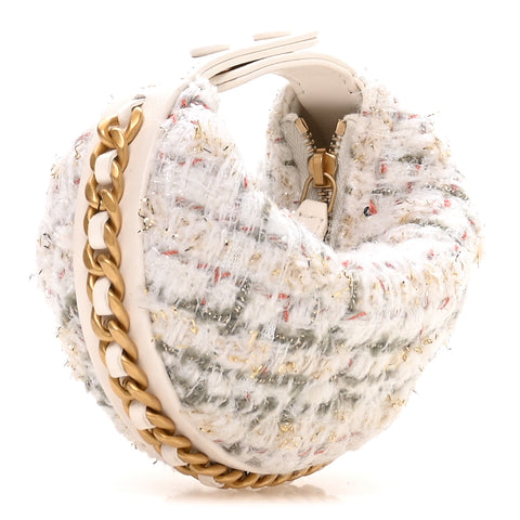 Wool Tweed Quilted Chain Around Mini Pouch Ecru Khaki Gold Red