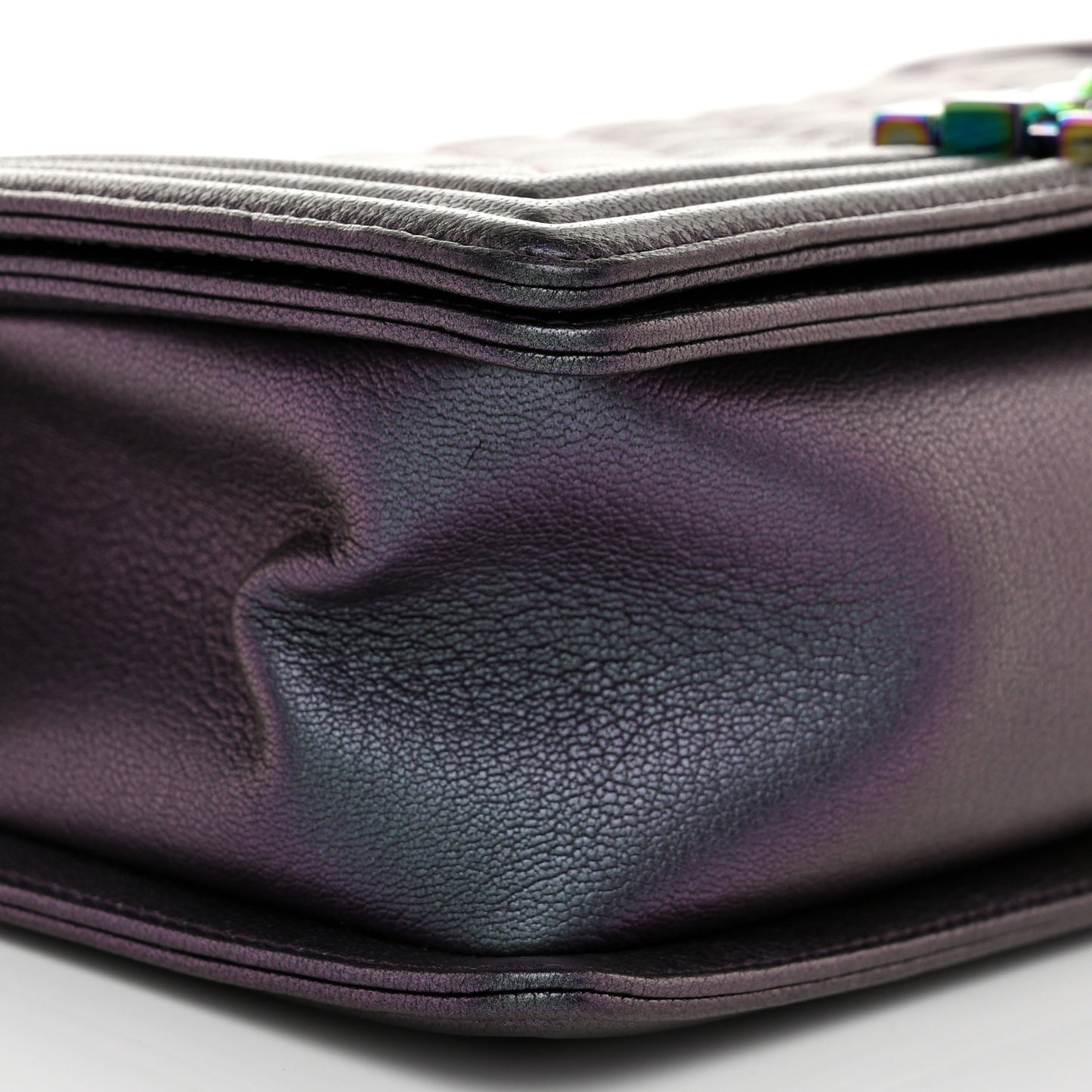 Iridescent Goatskin Quilted Medium Boy Flap Purple