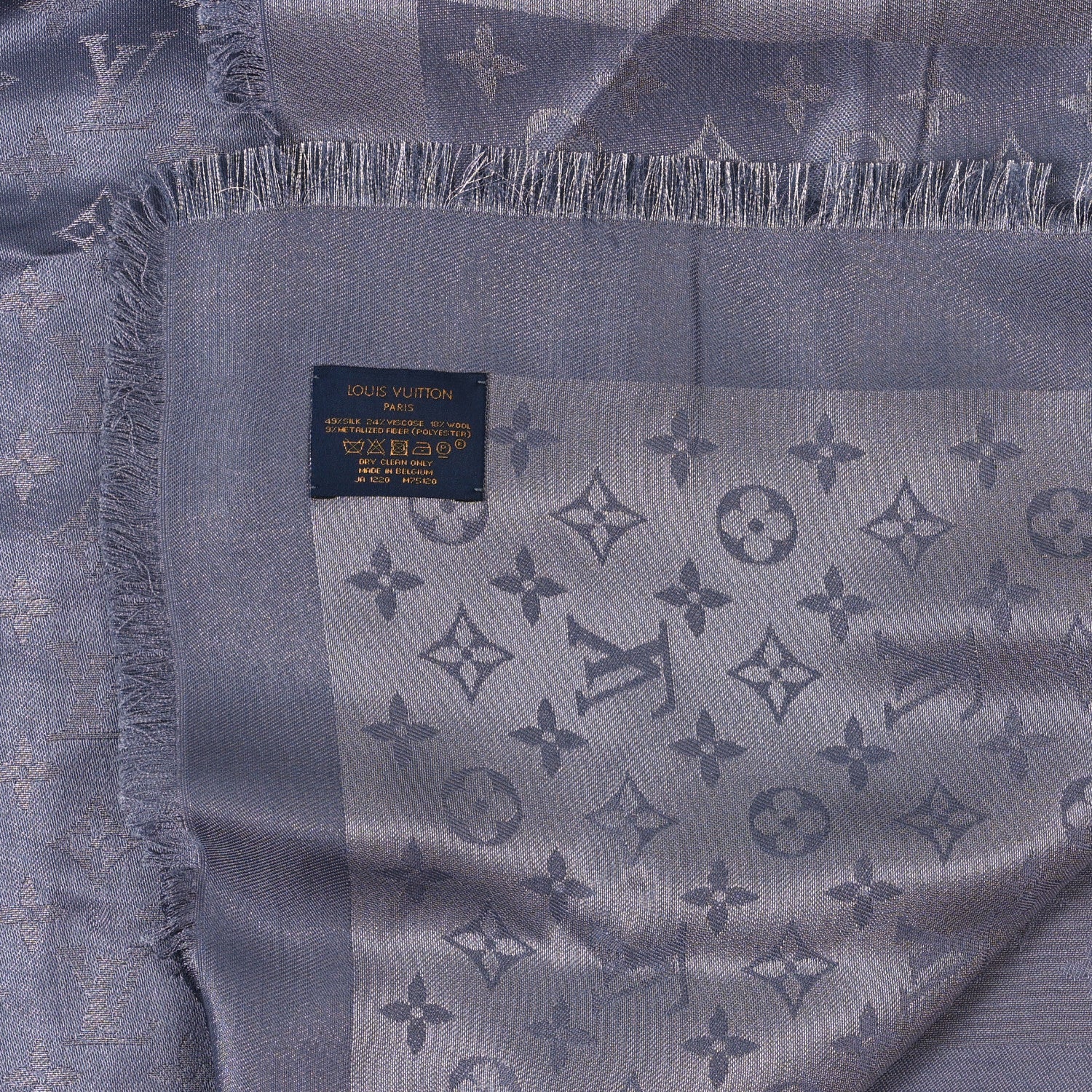 Louis Vuitton Silk Lurex Wool Monogram Shine Shawl Charcoal Grey 3 of 3