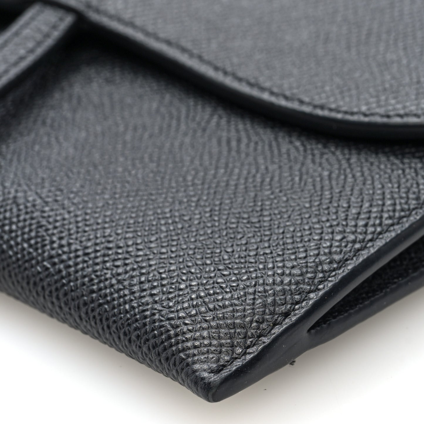 Grained Calfskin Saddle Chain Wallet Pouch Black