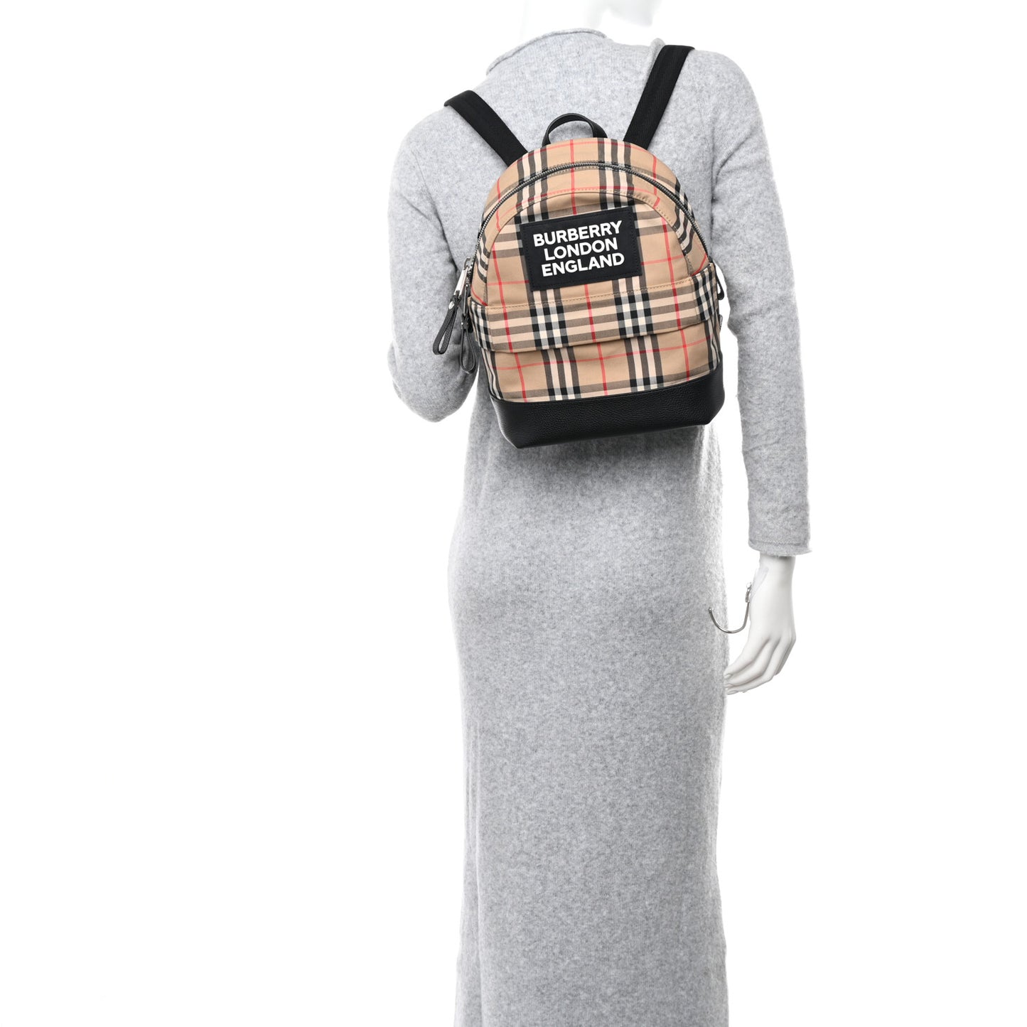 House Check Canvas Calfskin Small Nico Backpack Archive Beige