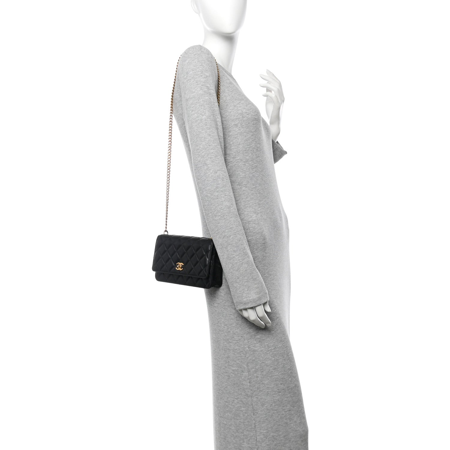 Chanel Lambskin Quilted Sweet Camellia Wallet On Chain WOC Black 2 of 11