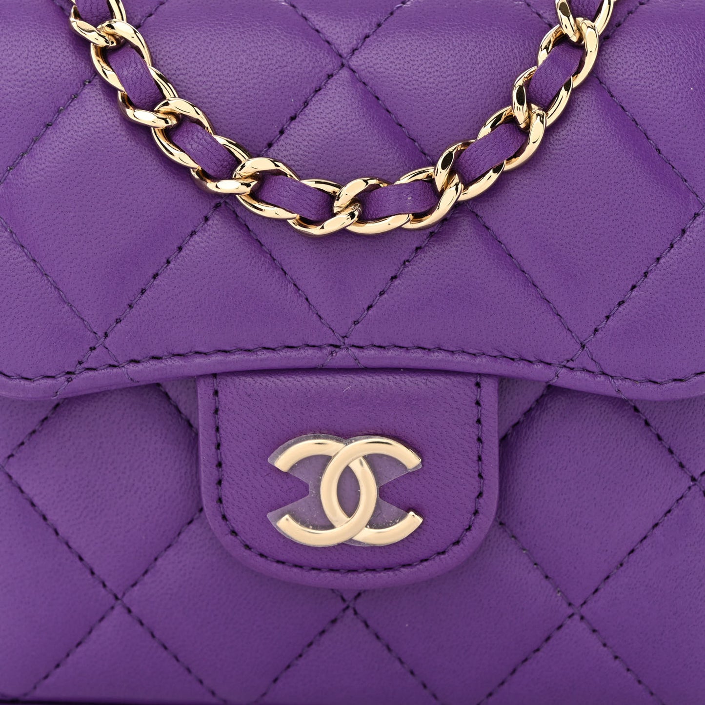 Lambskin Quilted Top Handle Clutch With Chain Purple
