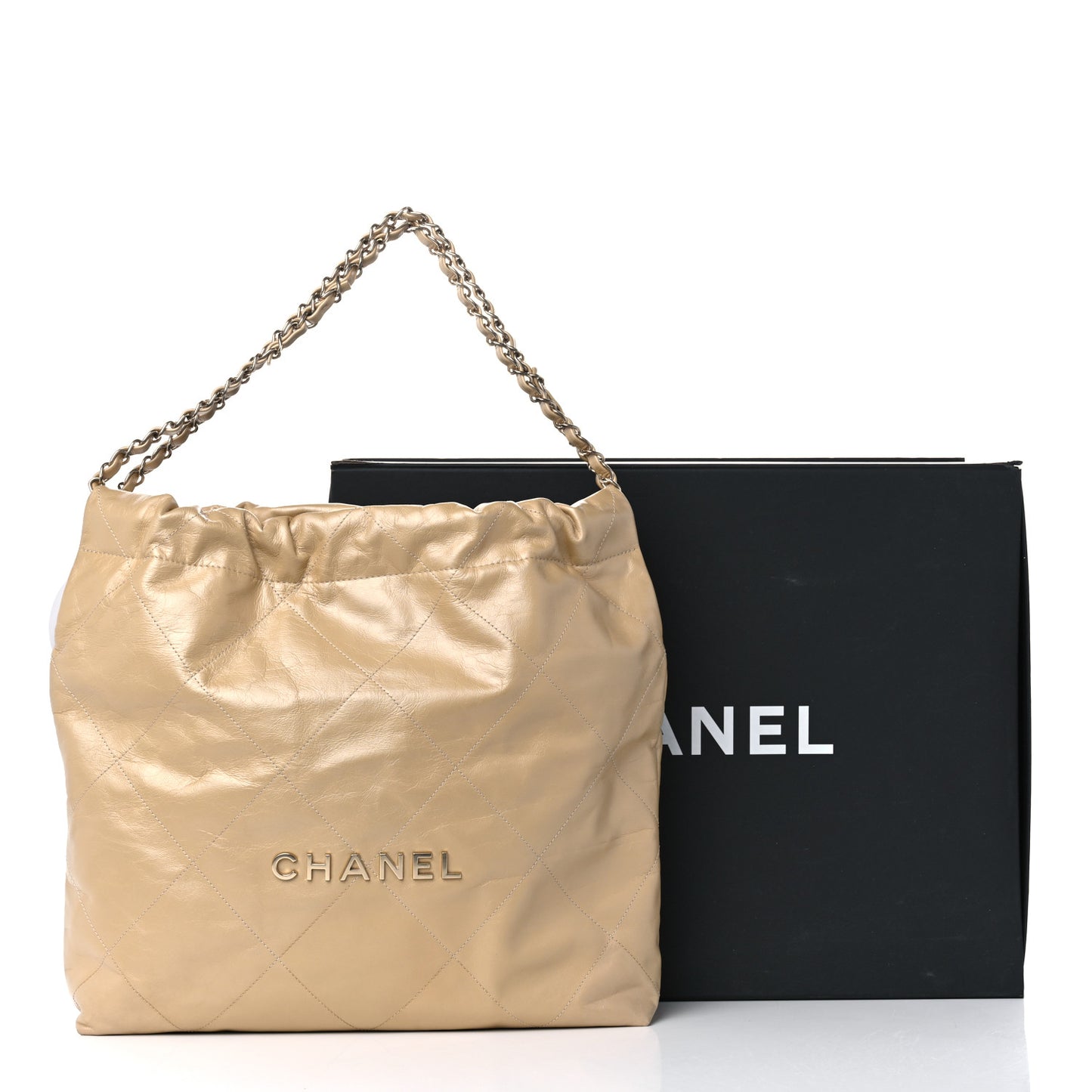 Shiny Crumpled Calfskin Quilted Chanel 22 Gold