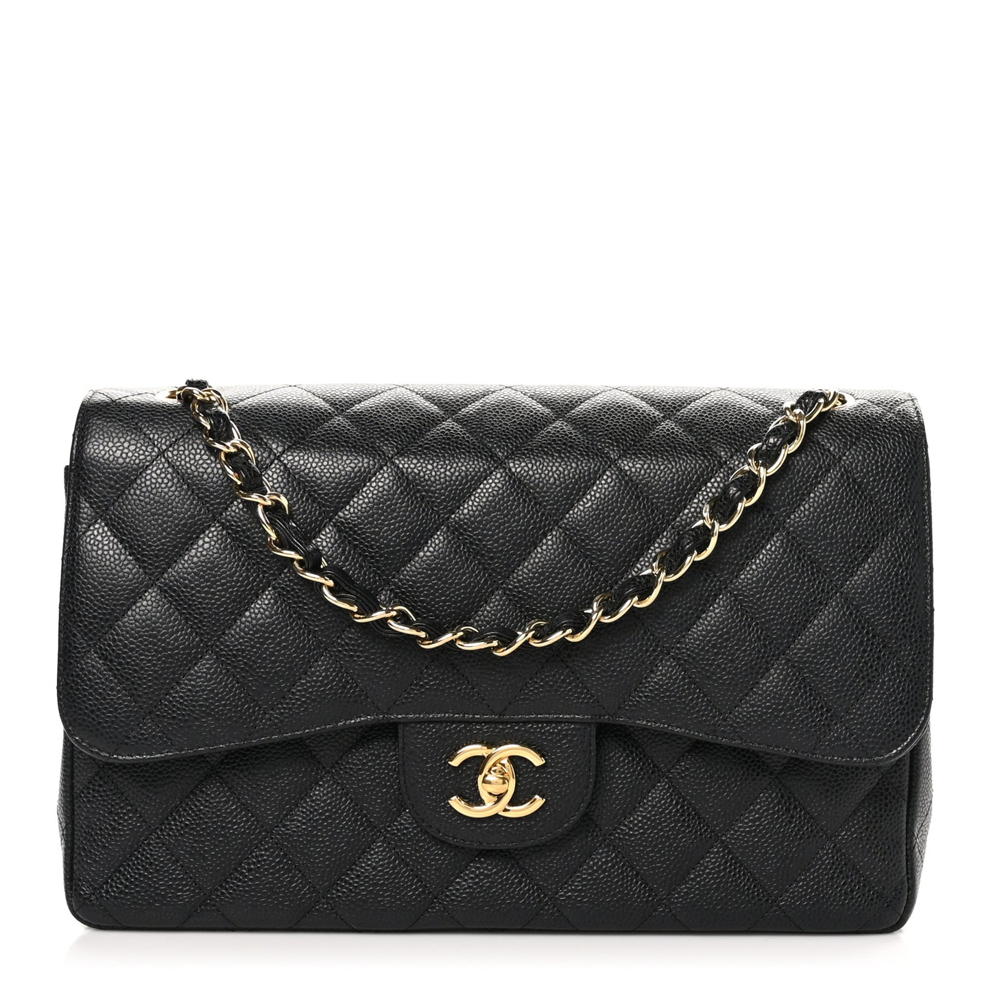 Caviar Quilted Jumbo Double Flap Black