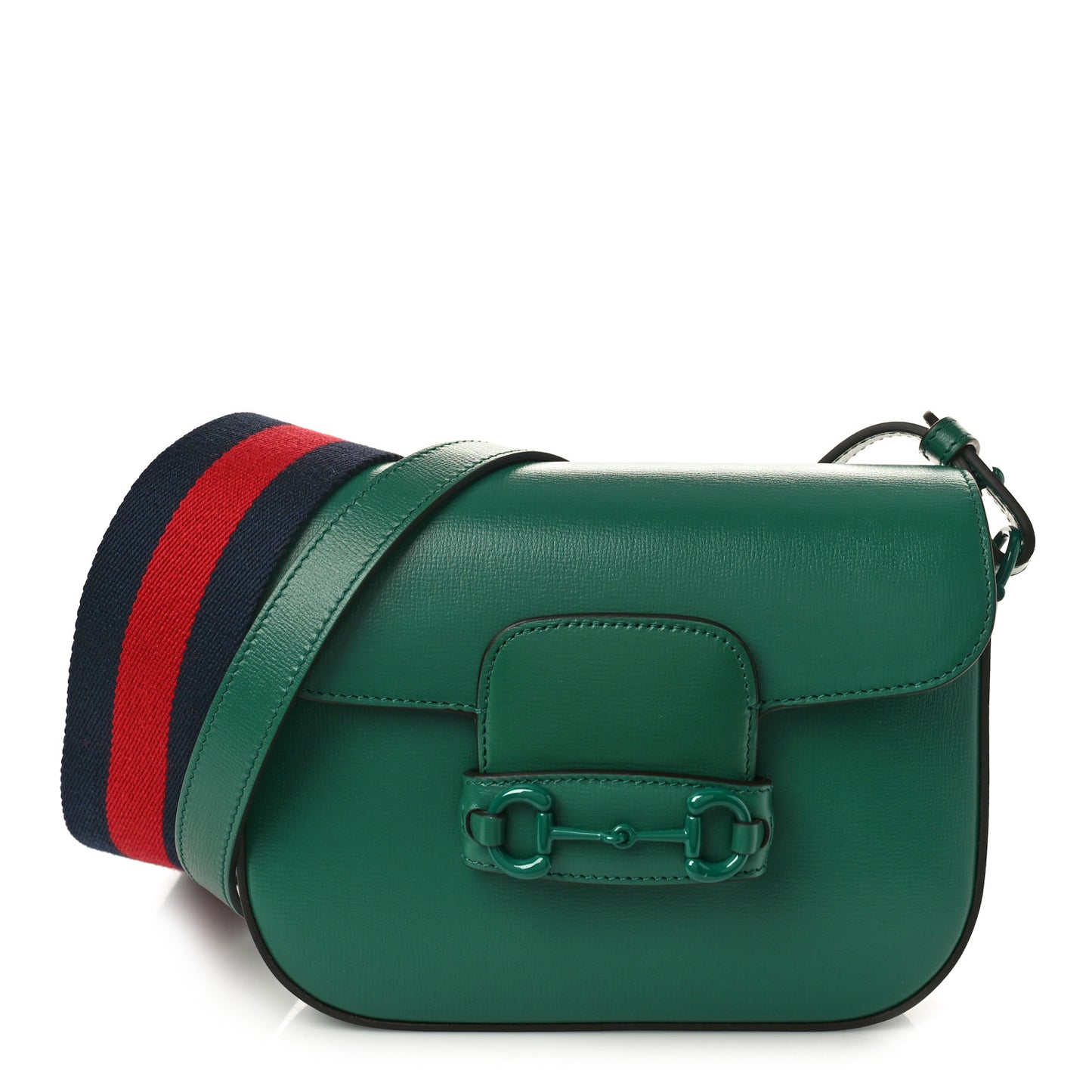 Azalea Calfskin Web Monochrome Horsebit 1955 Shoulder Bag Emerald