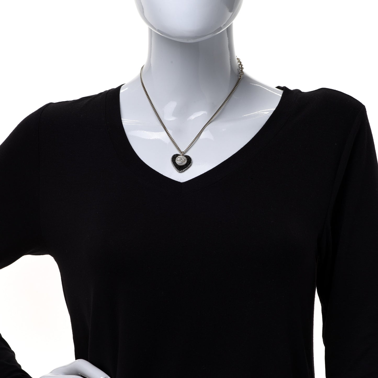 Pearl Crystal CC Heart Necklace Gold Pearly White Black