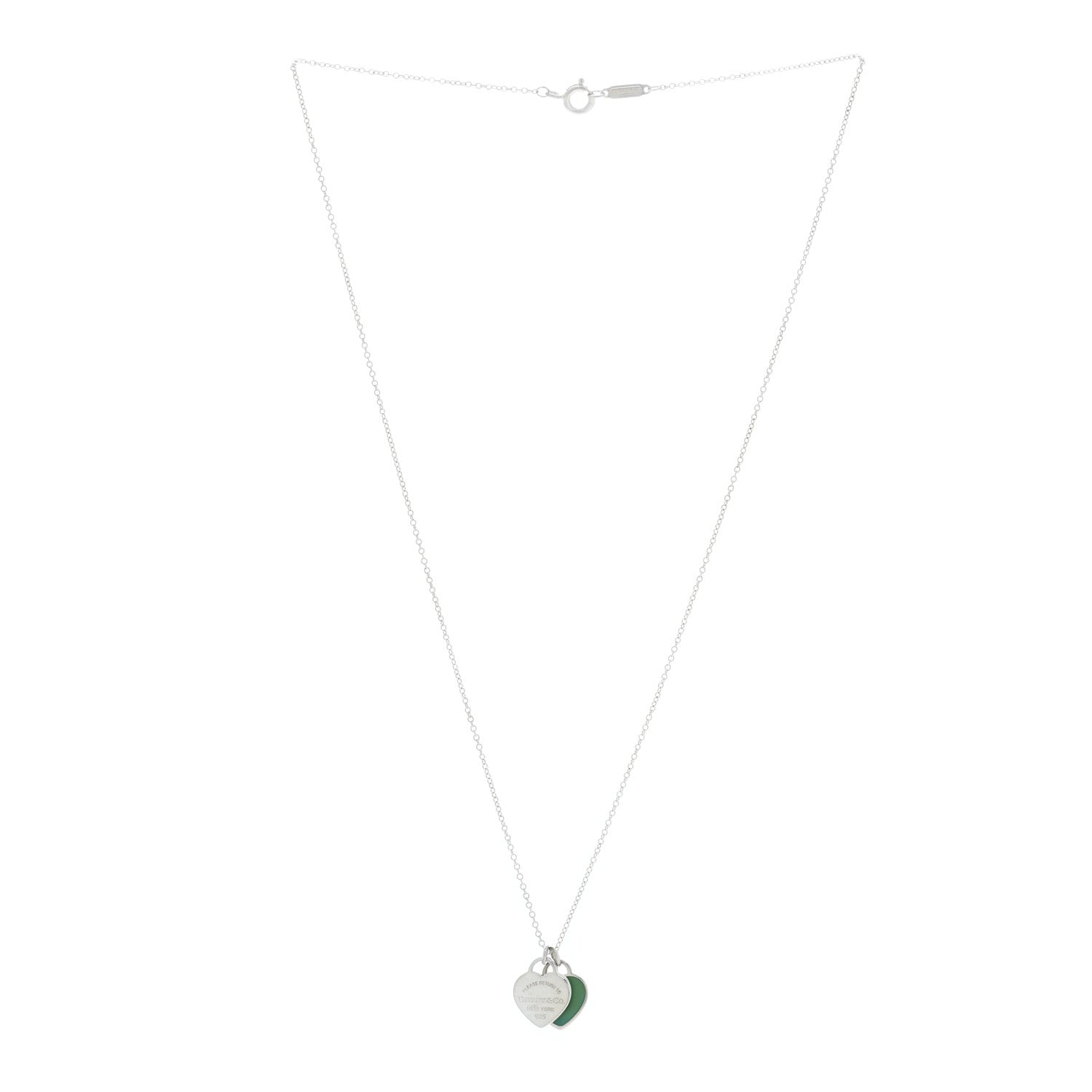 Tiffany Sterling Silver Enamel Return to Tiffany Double Mini Heart Tag Pendant Necklace Blue 3 of 5