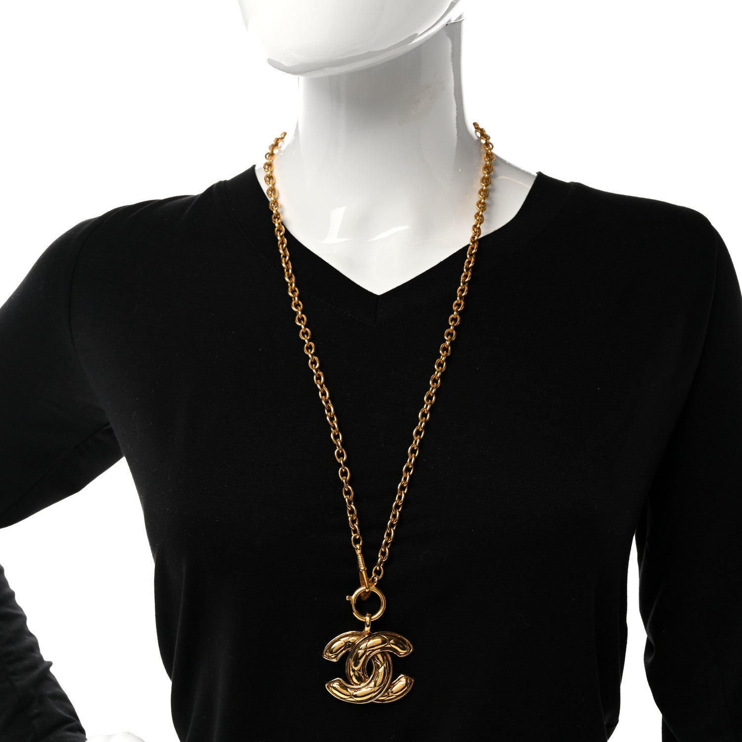 Chanel Metal Quilted CC Long Necklace Gold 2 of 6