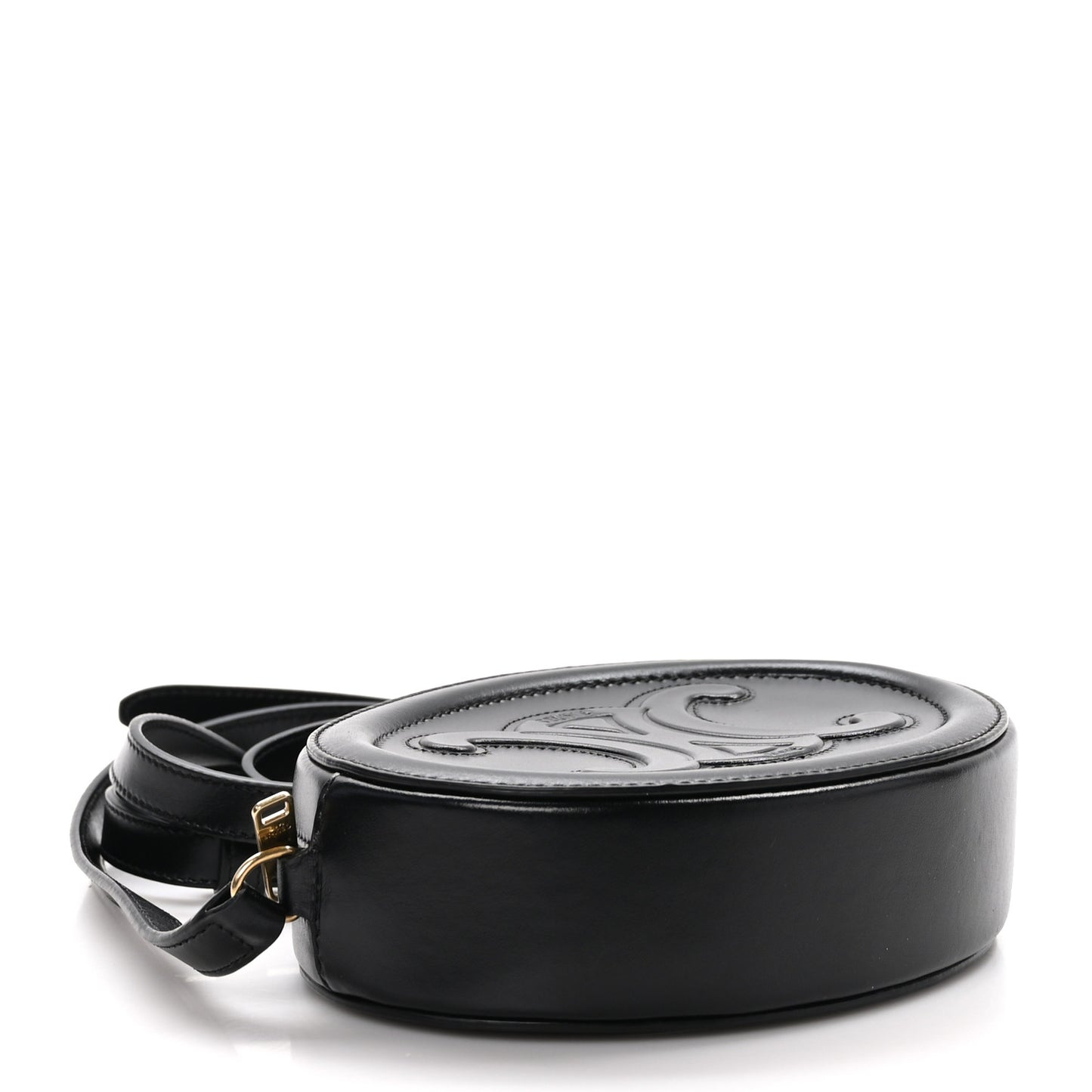 Smooth Calfskin Cuir Small Triomphe Oval Crossbody Purse Black