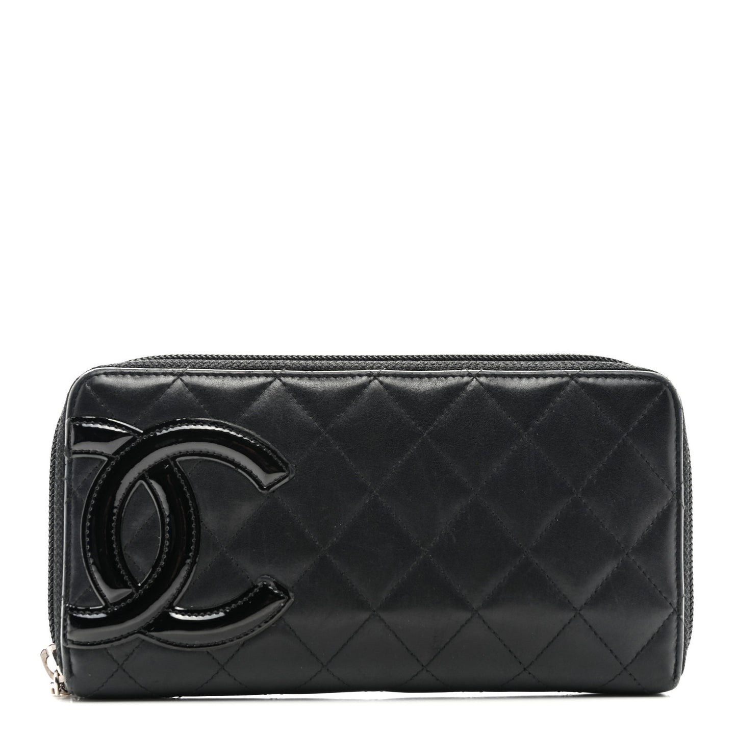 Calfskin Quilted Cambon Large Gusset Zip Around Wallet Black
