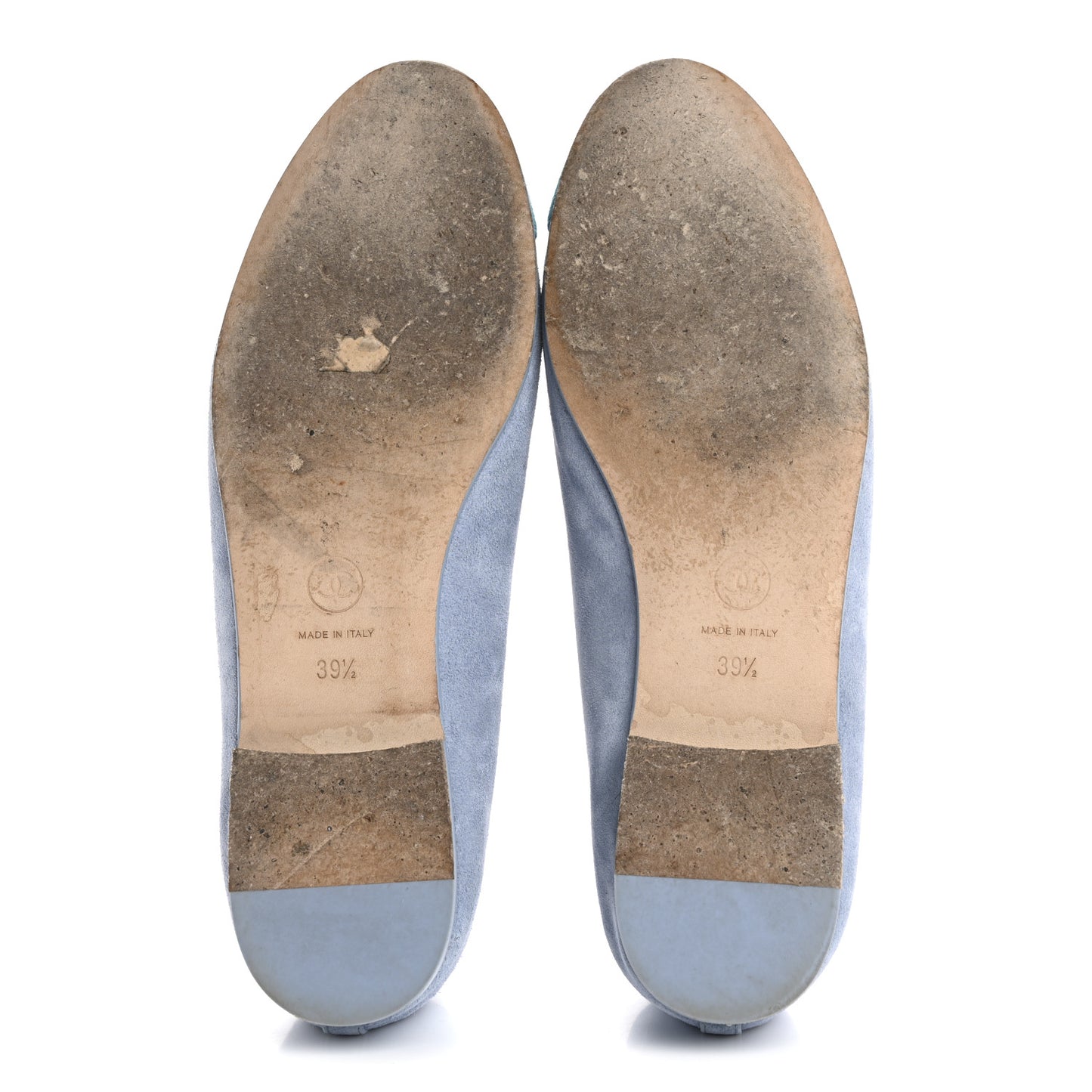 Suede Calfskin Cap Toe CC Ballerina Flats 39.5 Light Blue Turquoise