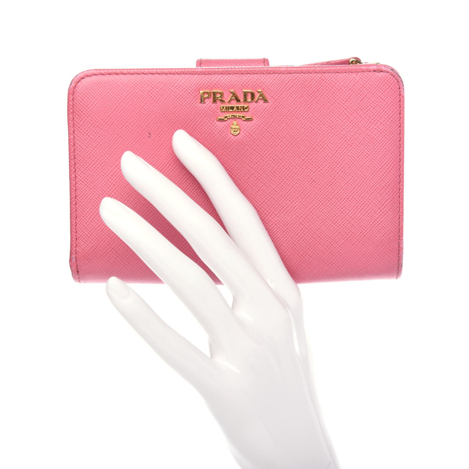 Prada Saffiano Metal Compact Wallet Geranio 2 of 8
