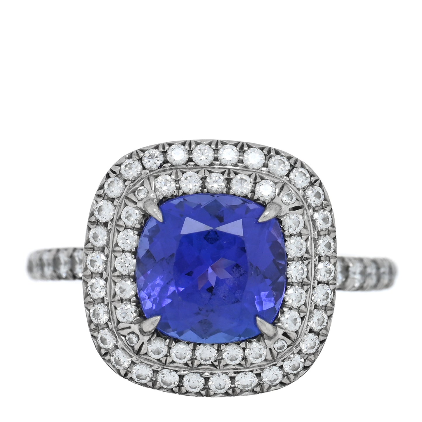 Platinum Diamond Tanzanite Soleste Cushion Cut Ring 51 5.75