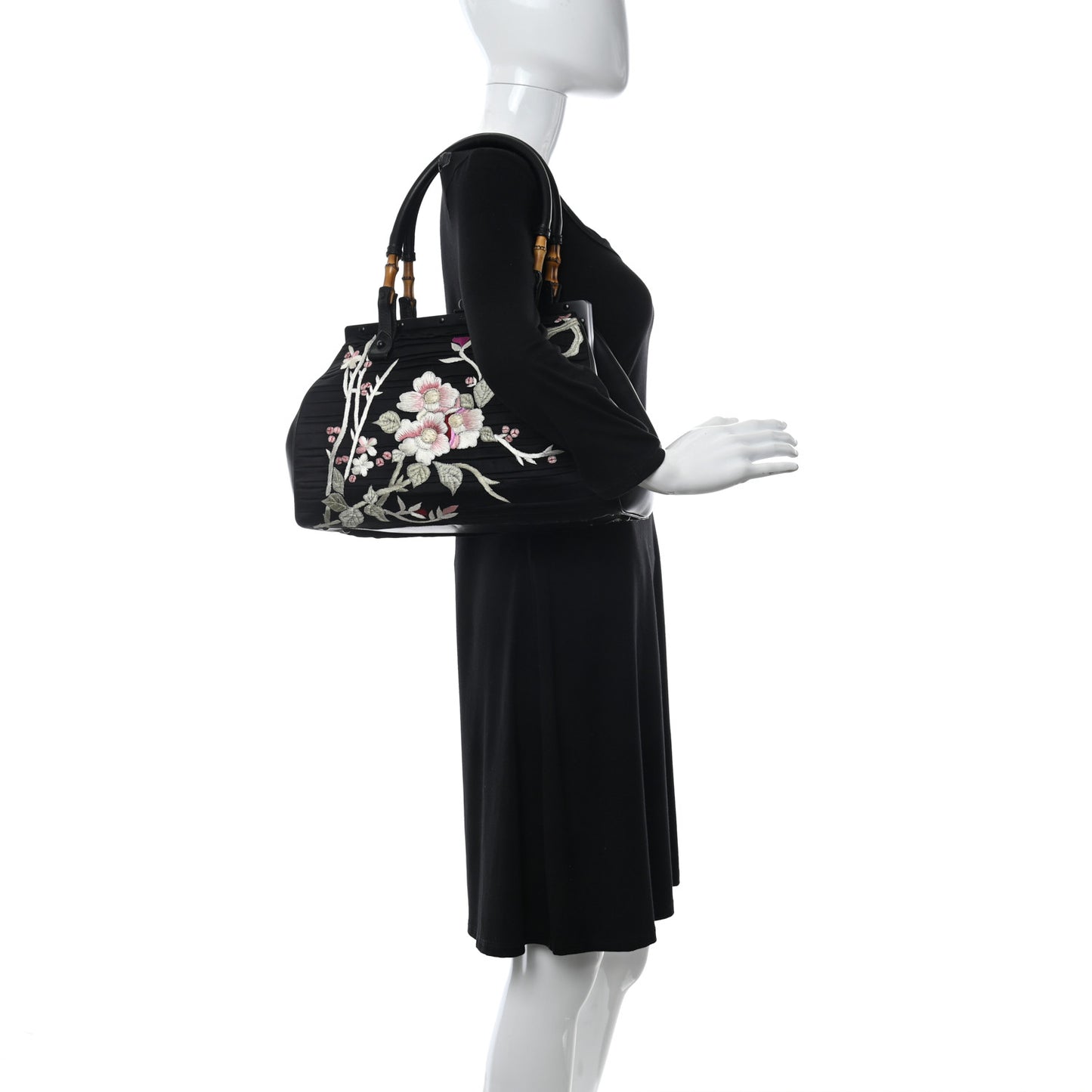 Silk Embroidered Tom Ford Japanese Flower Bag Black