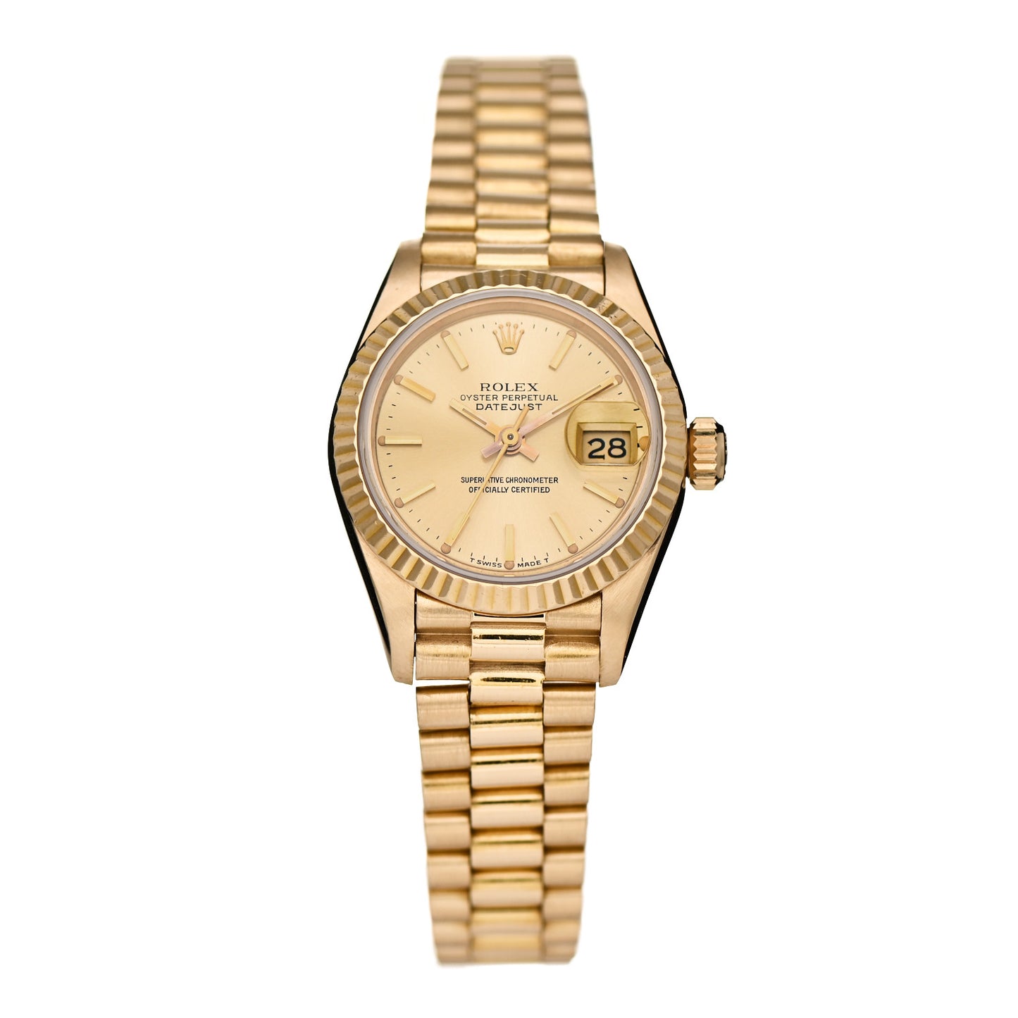 18K Yellow Gold 26mm Oyster Perpetual Datejust President Watch Champagne 69178