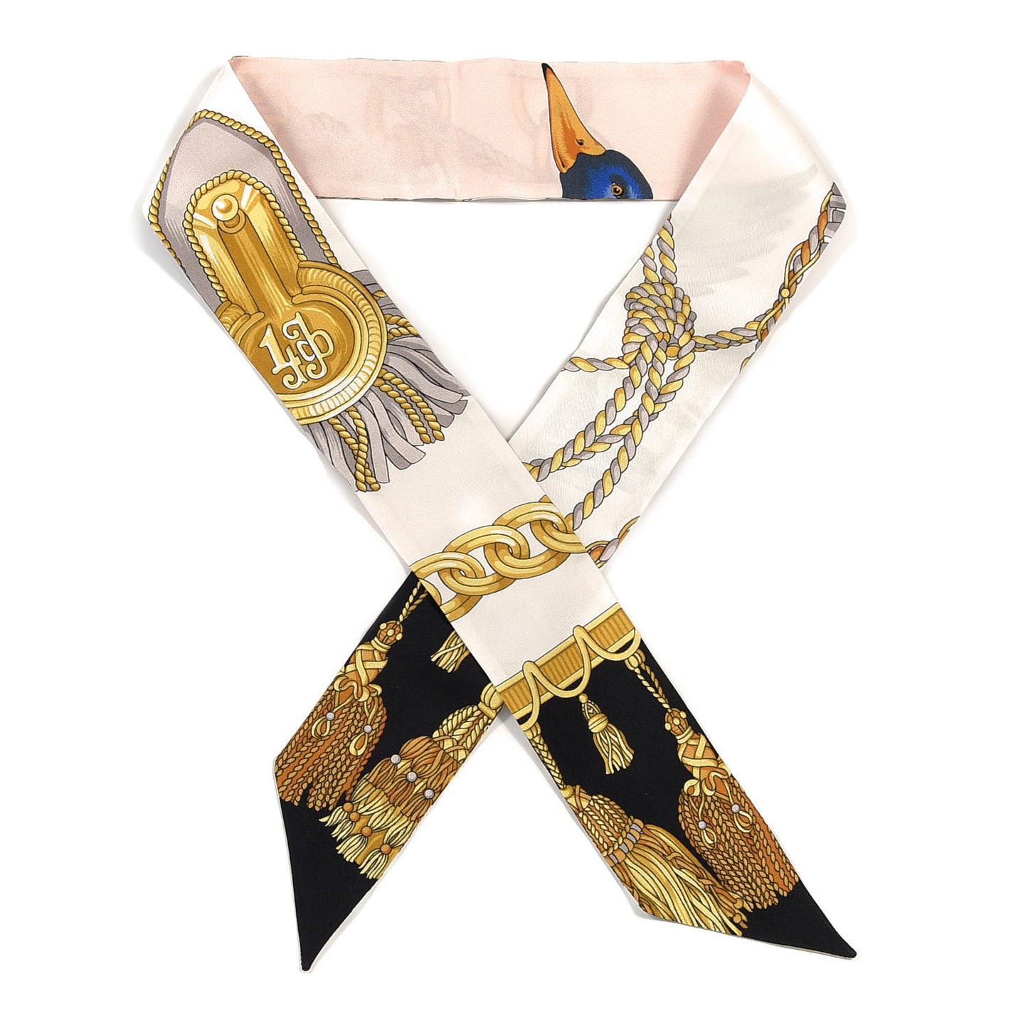 Silk Duck Chain Print Ribbon Scarf Gold