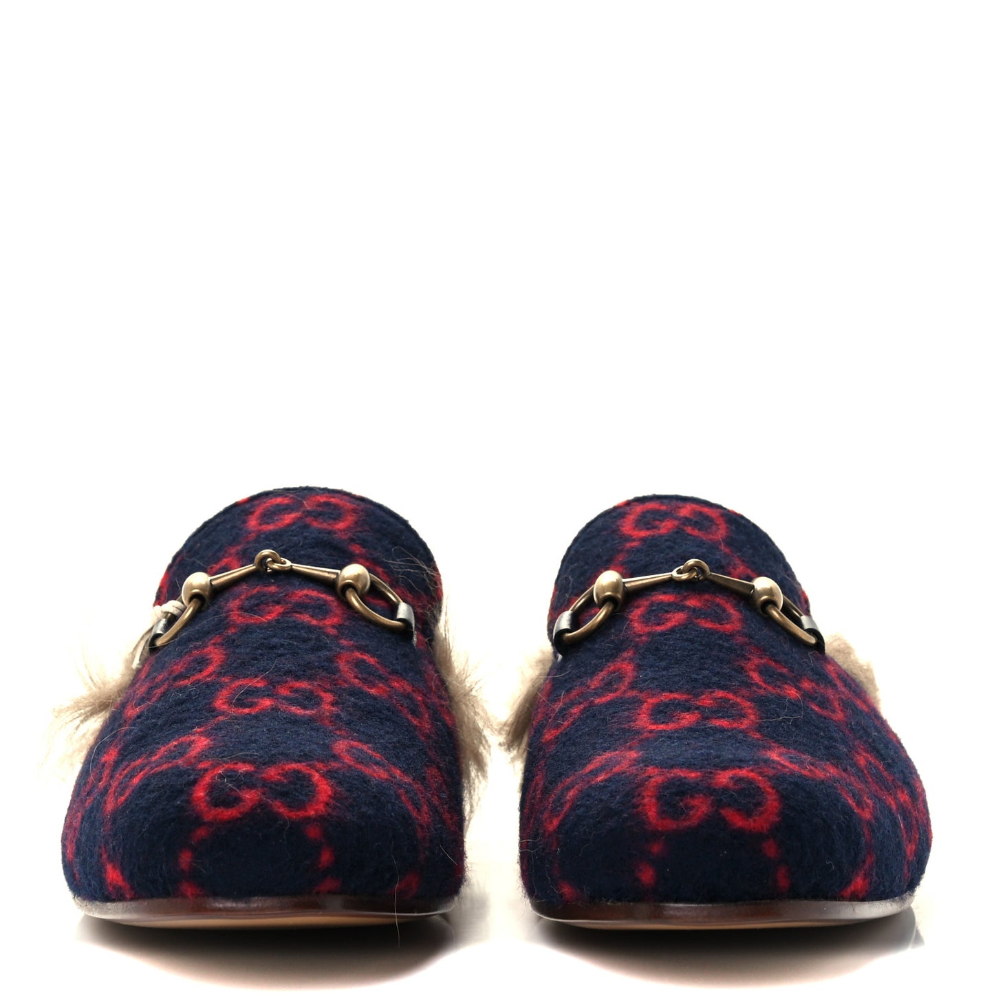 Velvet GG Monogram Fur Mens Princetown Slippers 7 Navy Red