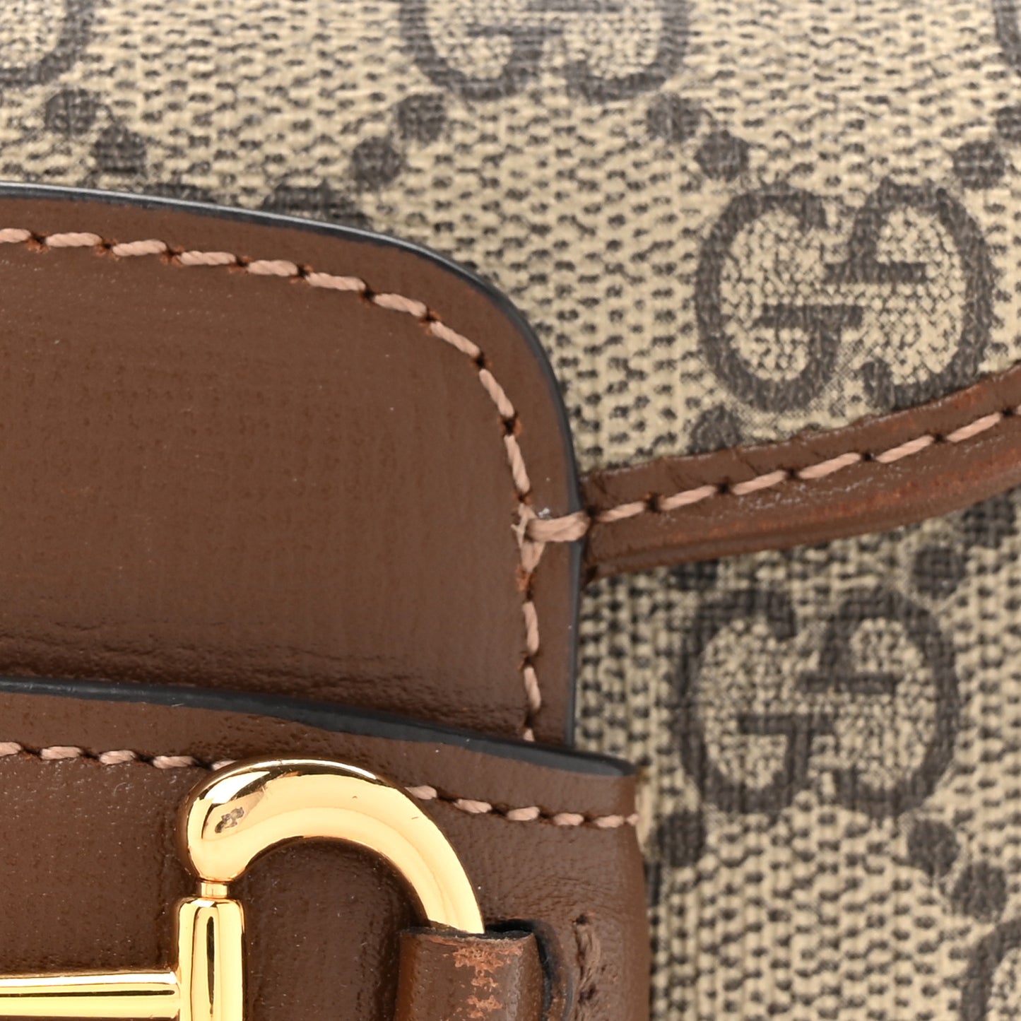 GG Supreme Monogram Azalea Calfskin Web Horsebit 1955 Wallet On Strap Beige Ebony Brown Sugar