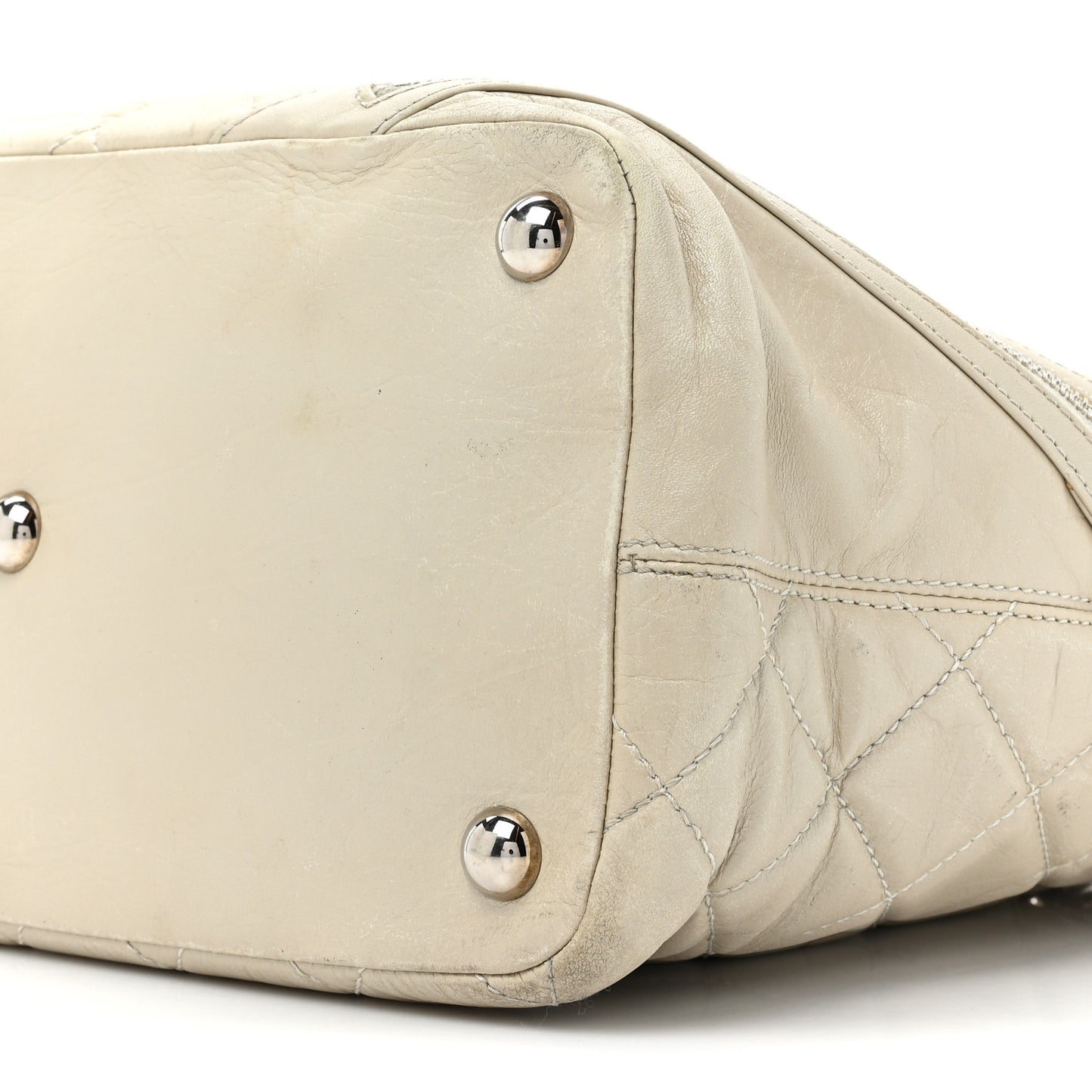 Aged Calfskin Quilted Large Cotton Club Tote Pearl