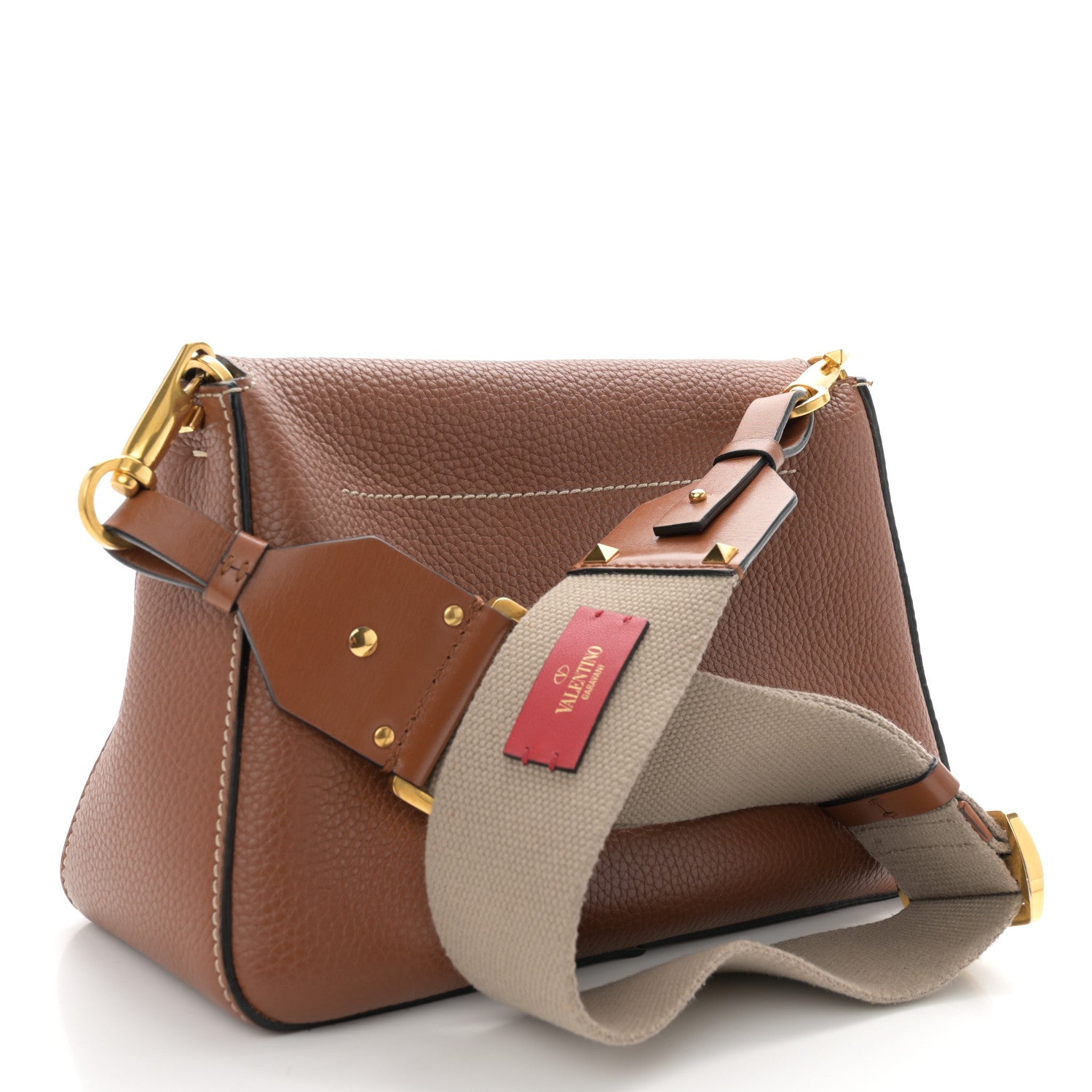 Valentino Garavani Pebbled Calfskin Small VRing Shoulder Bag Saddle Brown 3 of 10
