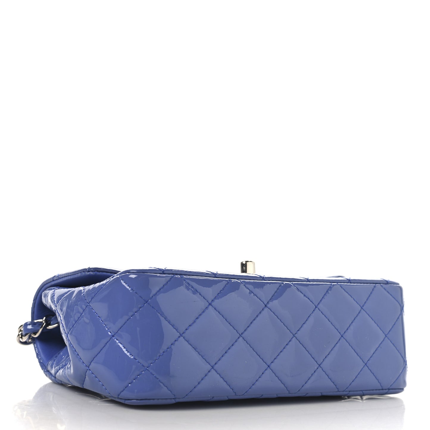 Patent Calfskin Quilted Mini Rectangular Flap Blue