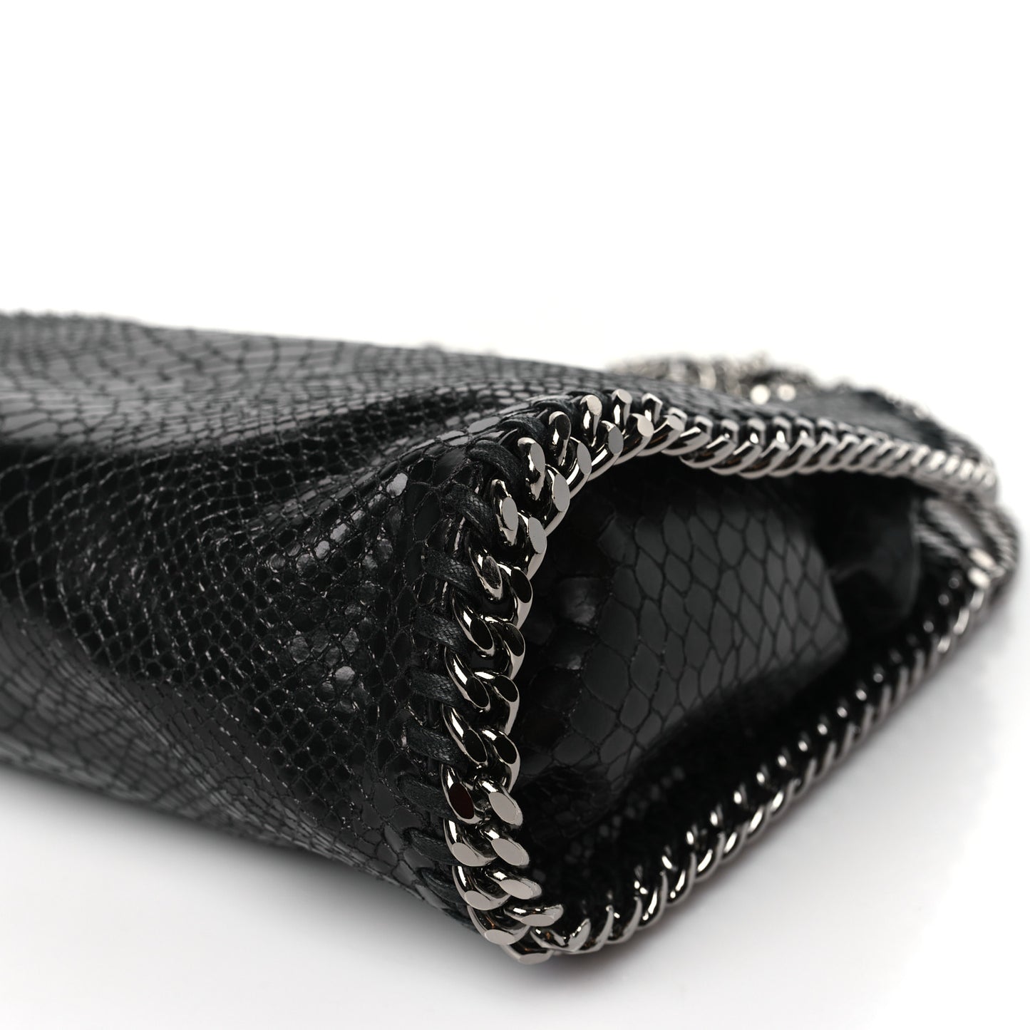 Faux Snakeskin Small Falabella Fold Over Tote Black