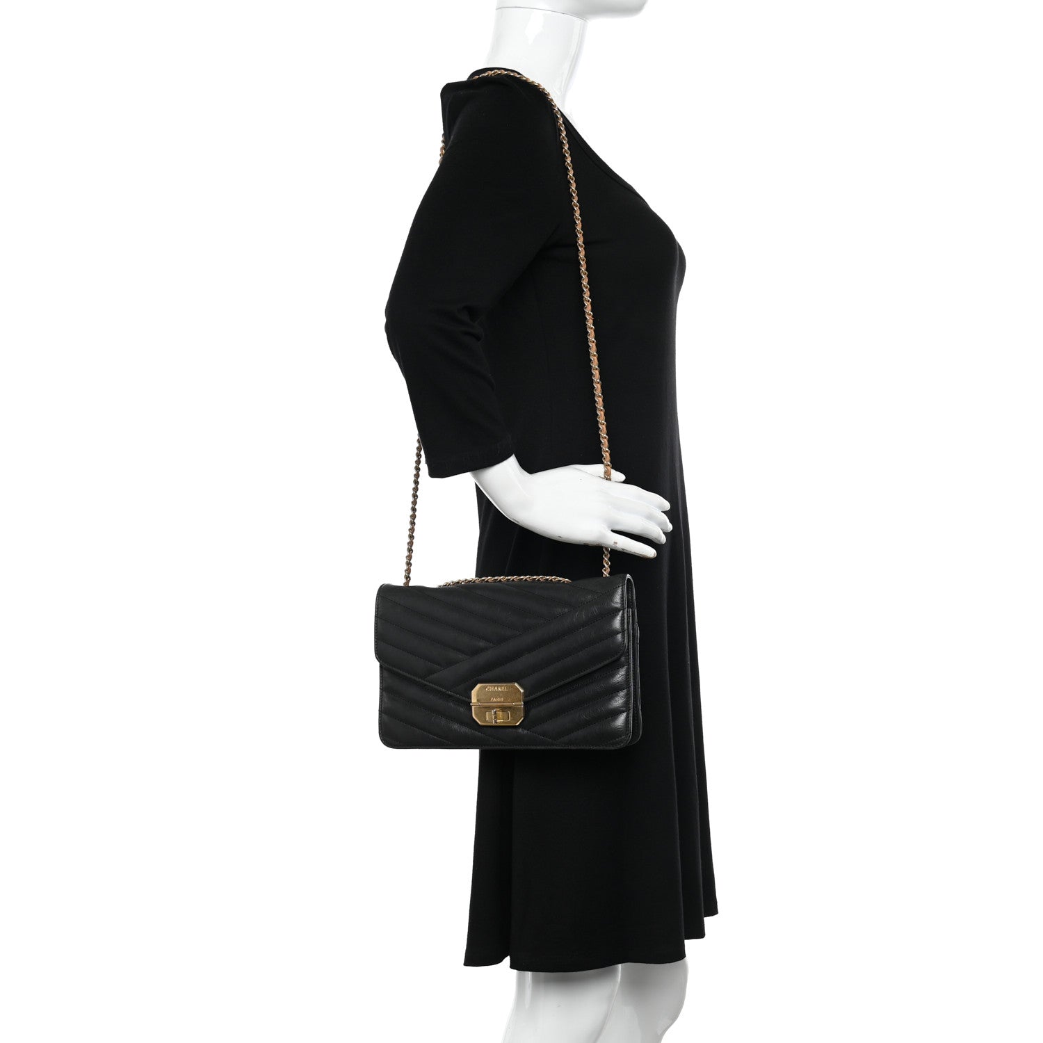 Chanel Calfskin Gabrielle Chevron Flap Black 2 of 12